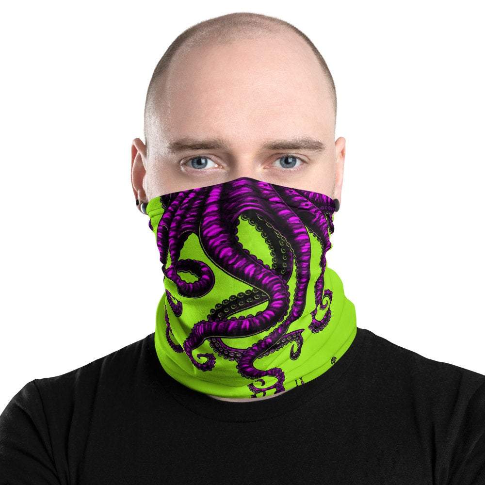 Tentacles Neck Gaiter, Face Mask, Head Covering, Octopus, Indie Outfit - Trippy, Psychedelic, Neon Gothic - Abysm Internal