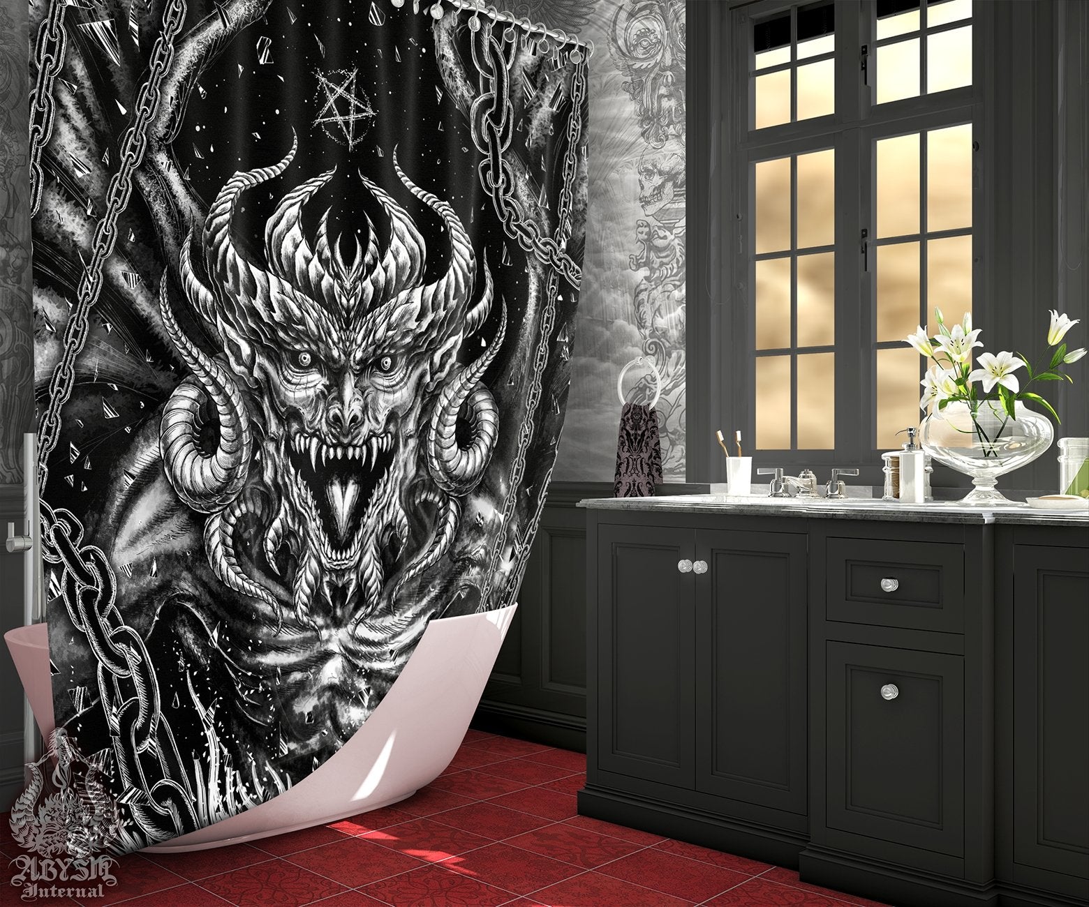 The Devil Shower Curtain, Goth Bathroom Decor, Satanic - Gothic Hell - Abysm Internal