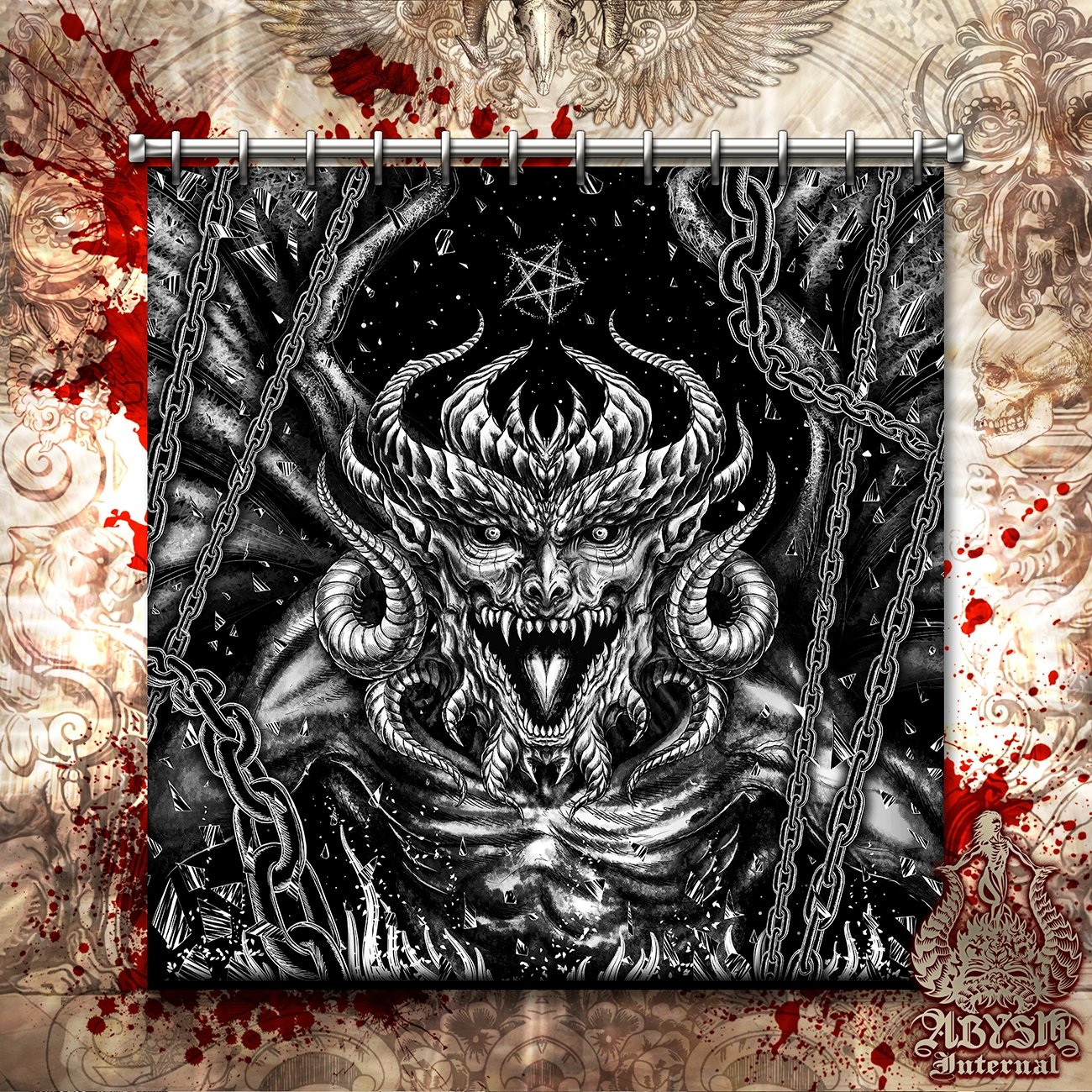 The Devil Shower Curtain, Goth Bathroom Decor, Satanic - Gothic Hell - Abysm Internal