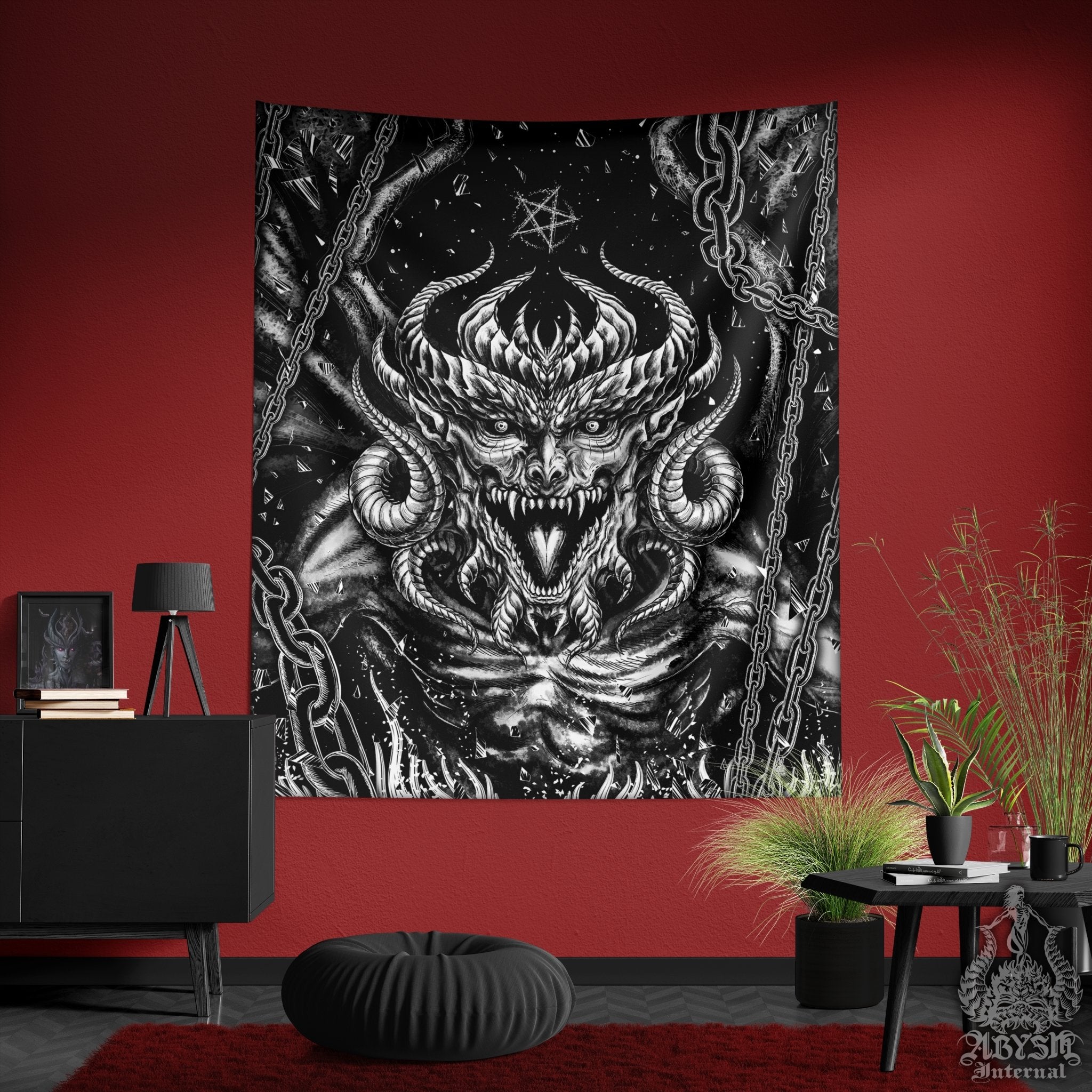 The Devil Tapestry, Satanic Wall Hanging, Goth Home Decor, Art Print - Gothic Hell - Abysm Internal