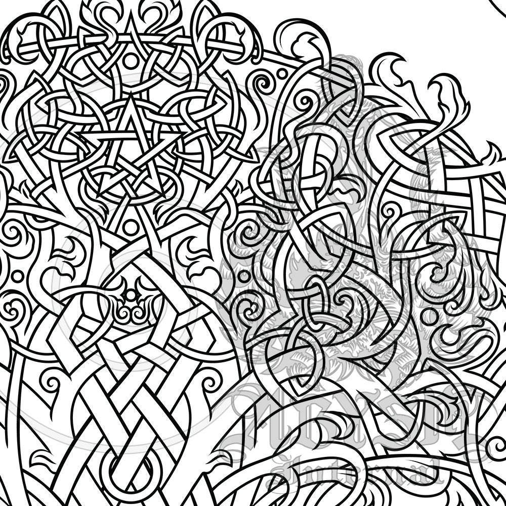 Tree of Life Adult Coloring Poster, Pentacle & Celtic Knot Design, Coloring Sheet, DIY Wall Decor, Matte - Abysm Internal
