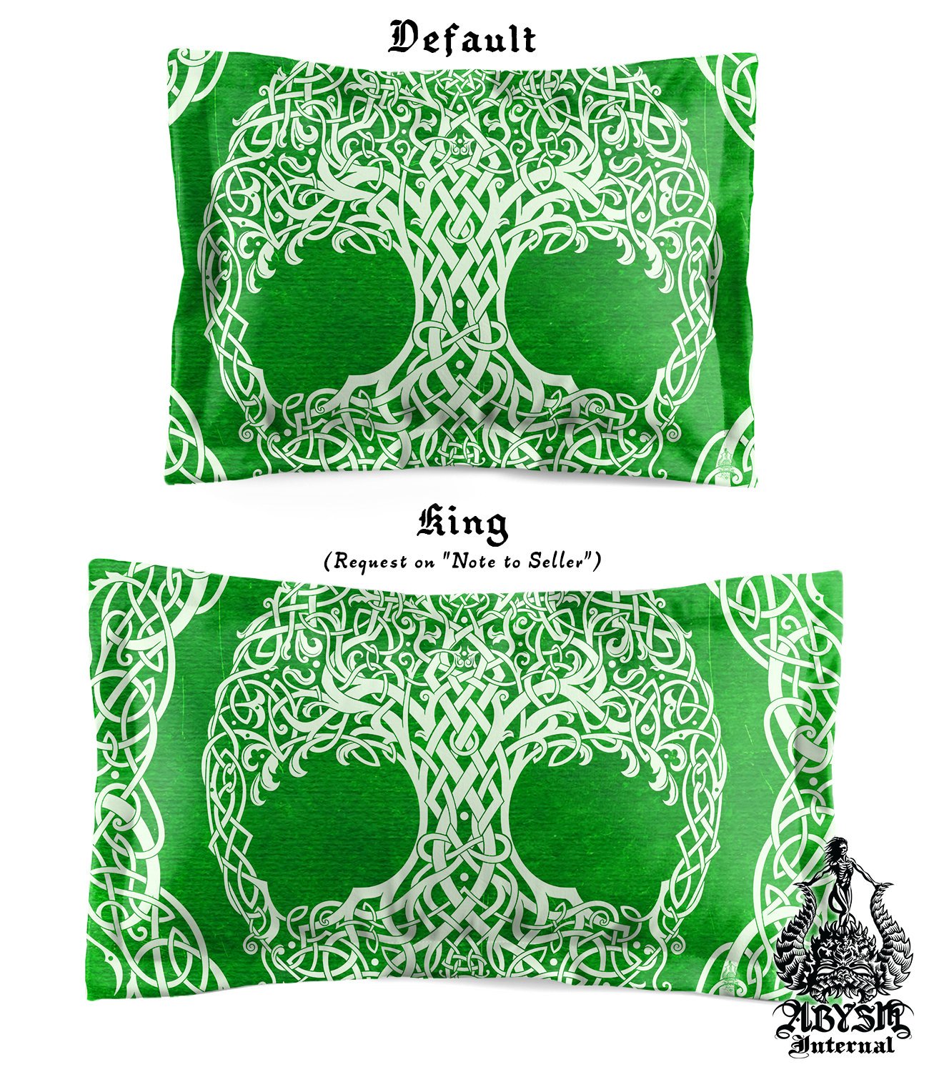 Tree of Life Bedding Set, Comforter and Duvet, Indie Bed Cover, Wiccan Bedroom Decor King, Queen and Twin Size - Celtic, Green - Abysm Internal