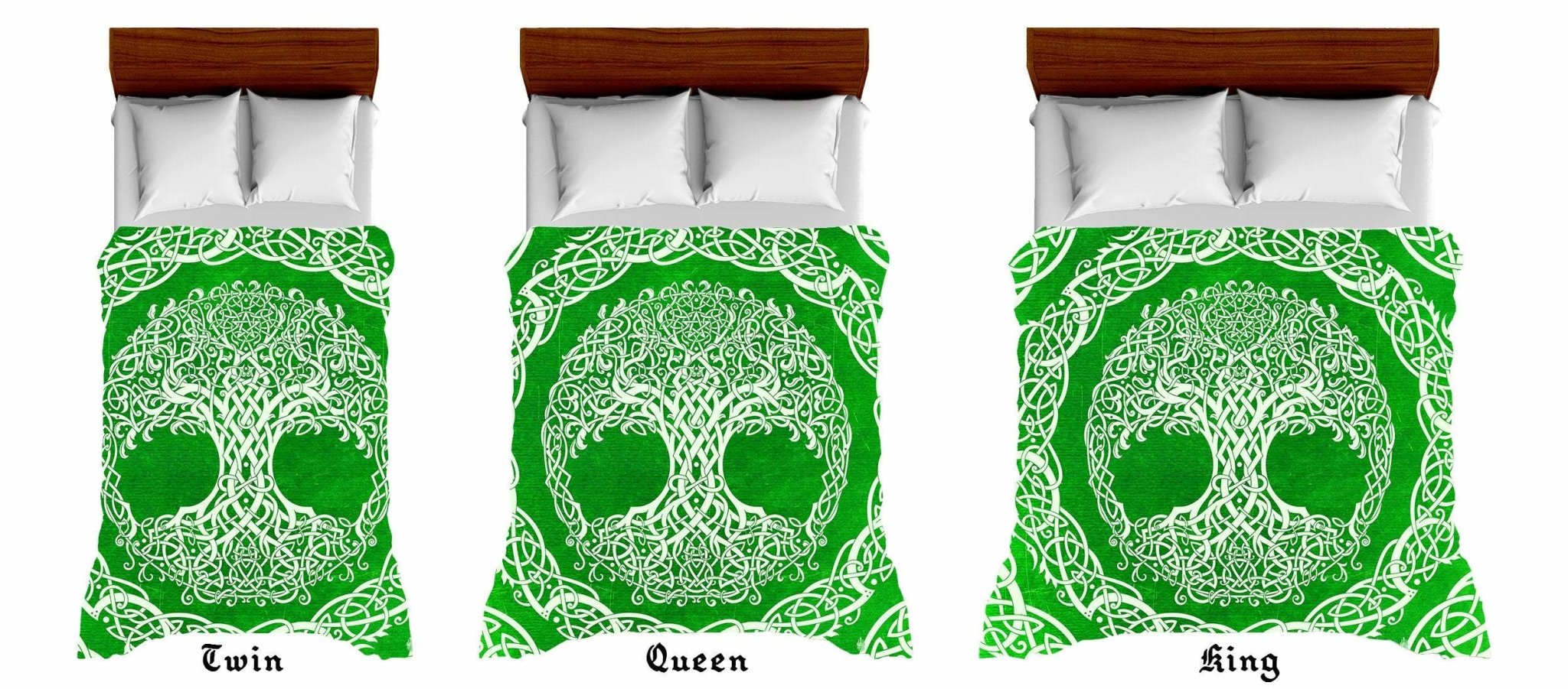 Tree of Life Bedding Set, Comforter and Duvet, Indie Bed Cover, Wiccan Bedroom Decor King, Queen and Twin Size - Celtic, Green - Abysm Internal