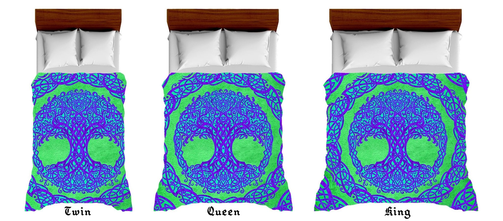 Tree of Life Bedding Set, Comforter and Duvet, Indie Bed Cover, Wiccan Bedroom Decor King, Queen and Twin Size - Celtic, Psy, Green and Purple - Abysm Internal