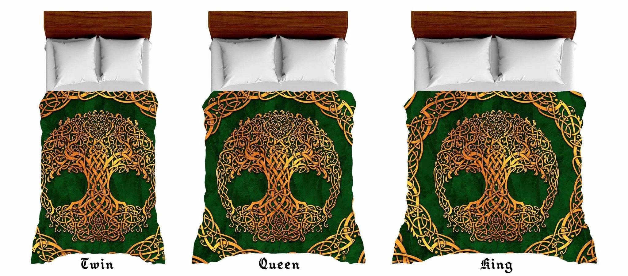 Tree of Life Bedding Set, Comforter and Duvet, Indie Bed Cover, Witchy Bedroom Decor King, Queen and Twin Size - Celtic, Gold and Green - Abysm Internal