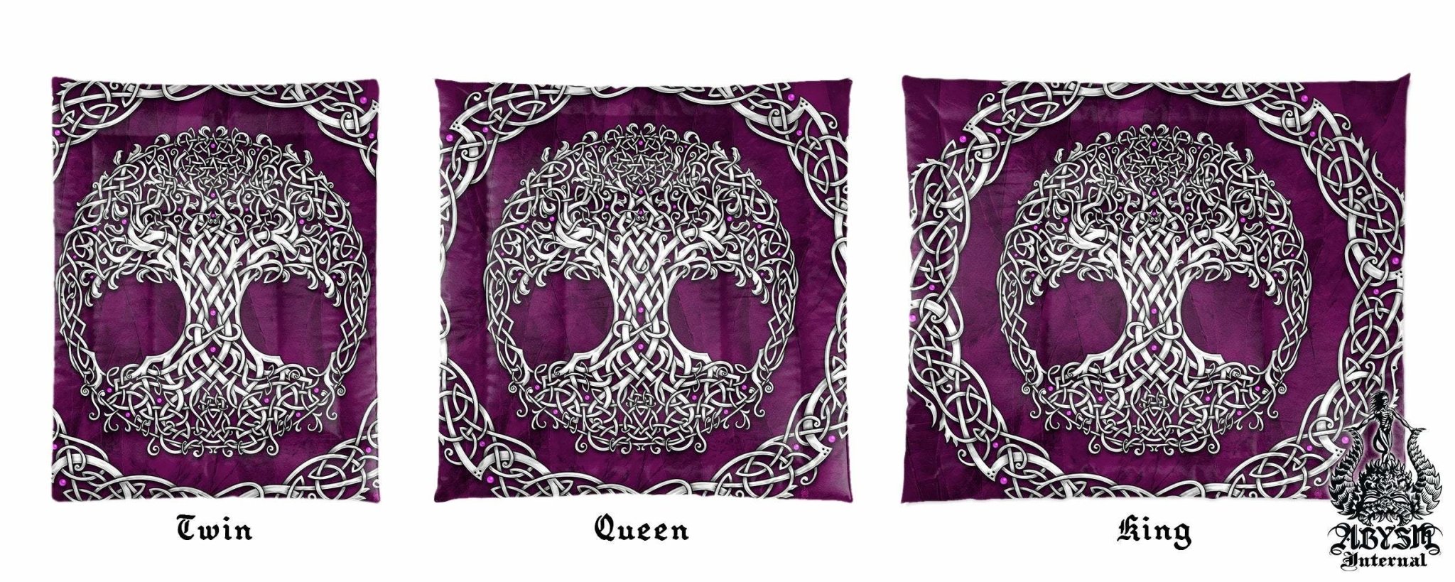 Tree of Life Bedding Set, Comforter and Duvet, Indie Bed Cover, Witchy Bedroom Decor King, Queen and Twin Size - Celtic, White and Purple - Abysm Internal