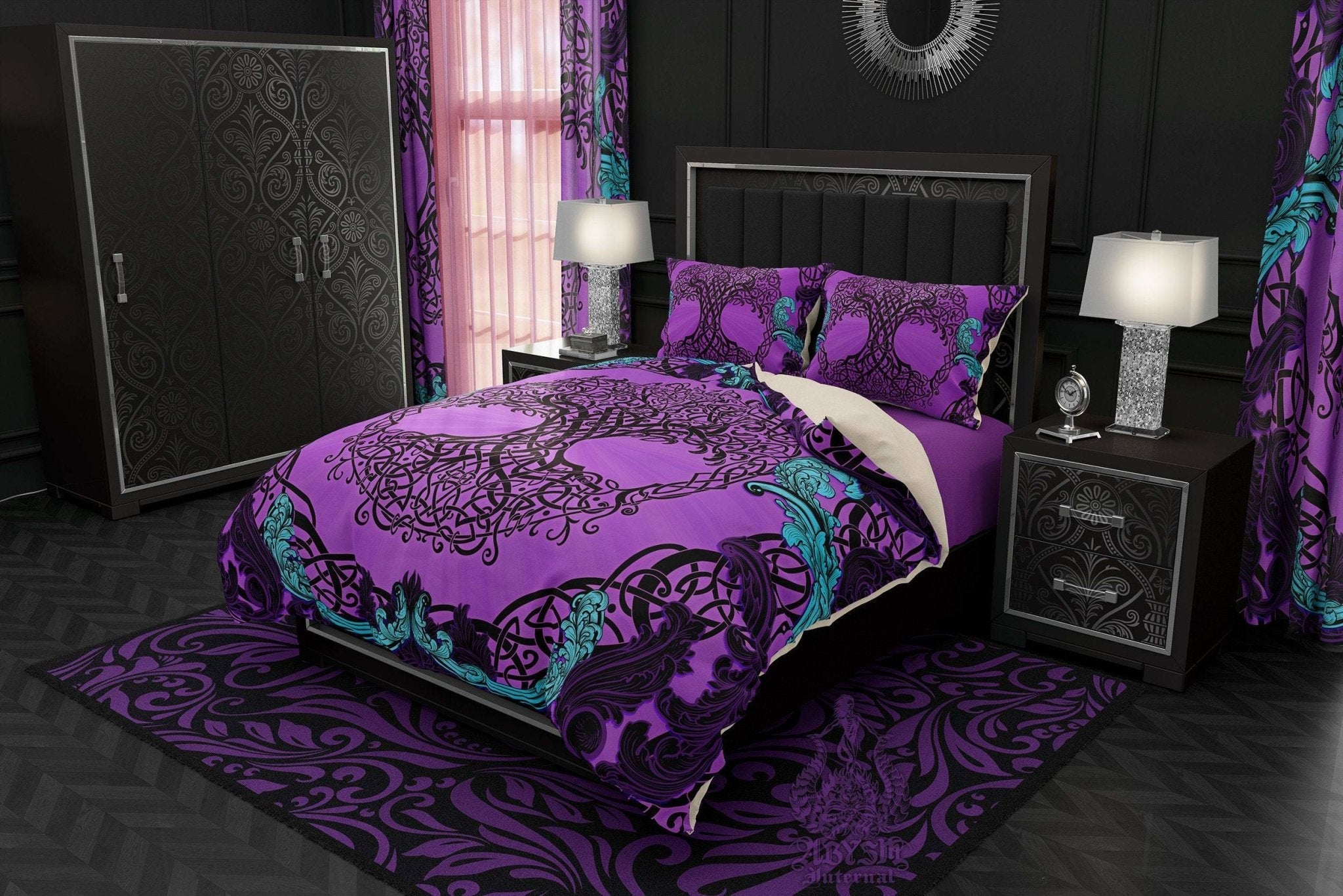 Tree of Life Bedding Set, Comforter and Duvet, Witch Bed Cover, Witchy Bedroom Decor, King, Queen and Twin Size - Celtic, Pastel Goth, Purple - Abysm Internal