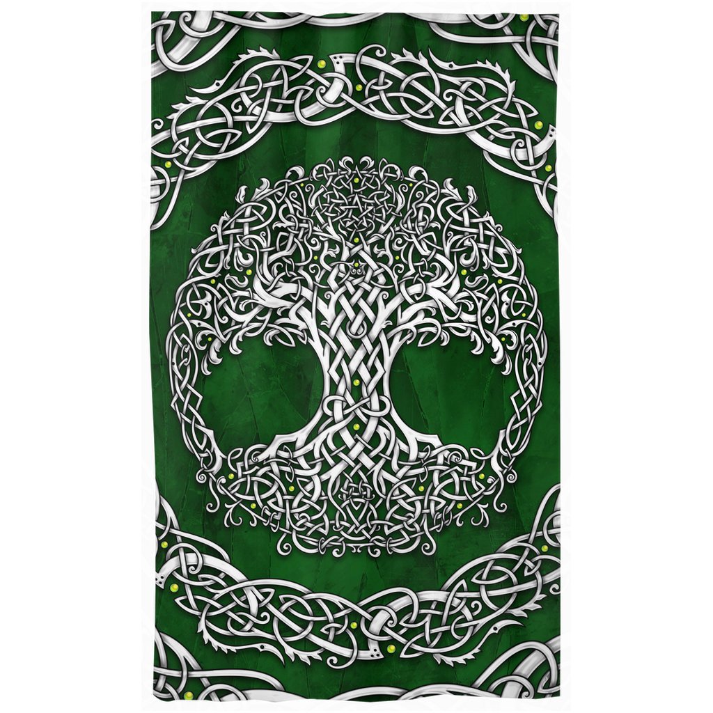 Tree of Life Blackout Curtains, Long Window Panels, Celtic Knot, Boho and Wiccan Room Decor, Art Print, Funky and Eclectic Home Decor - White & Green - Abysm Internal