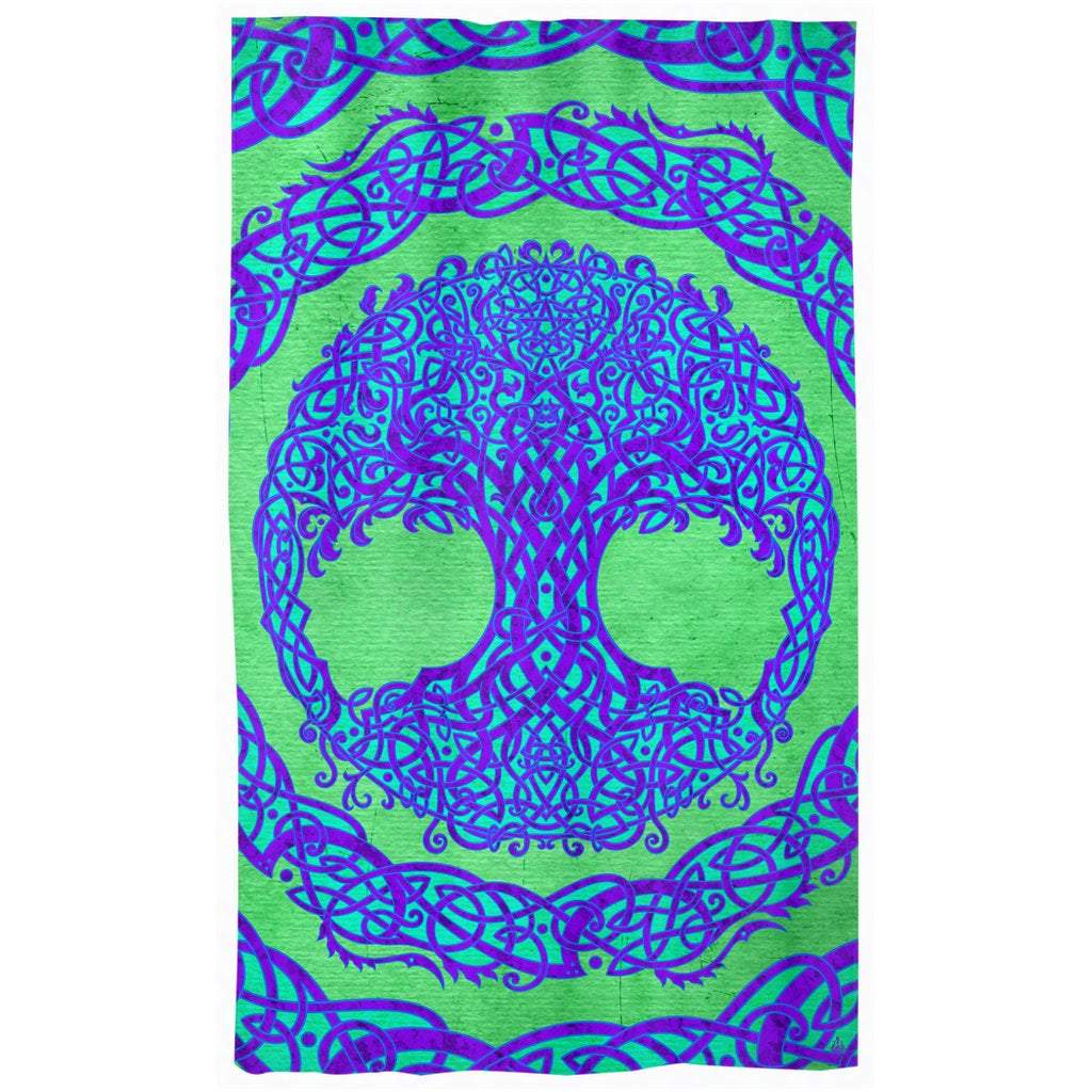 Tree of Life Blackout Curtains, Long Window Panels, Celtic Knot, Wiccan Room Decor, Art Print, Funky and Eclectic Home Decor - Psy, Green & Purple - Abysm Internal