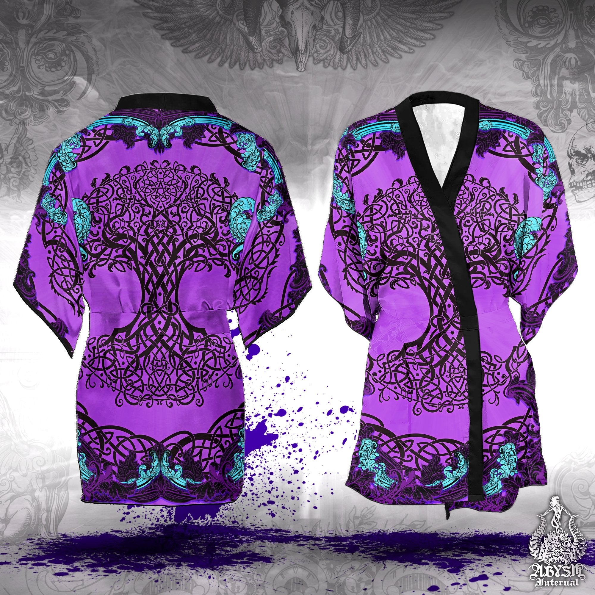Tree of Life Cover Up, Beach Outfit, Celtic Party Kimono, Wicca Summer Festival Robe, Witchy Indie and Alternative Clothing, Unisex - Pastel Goth - Abysm Internal