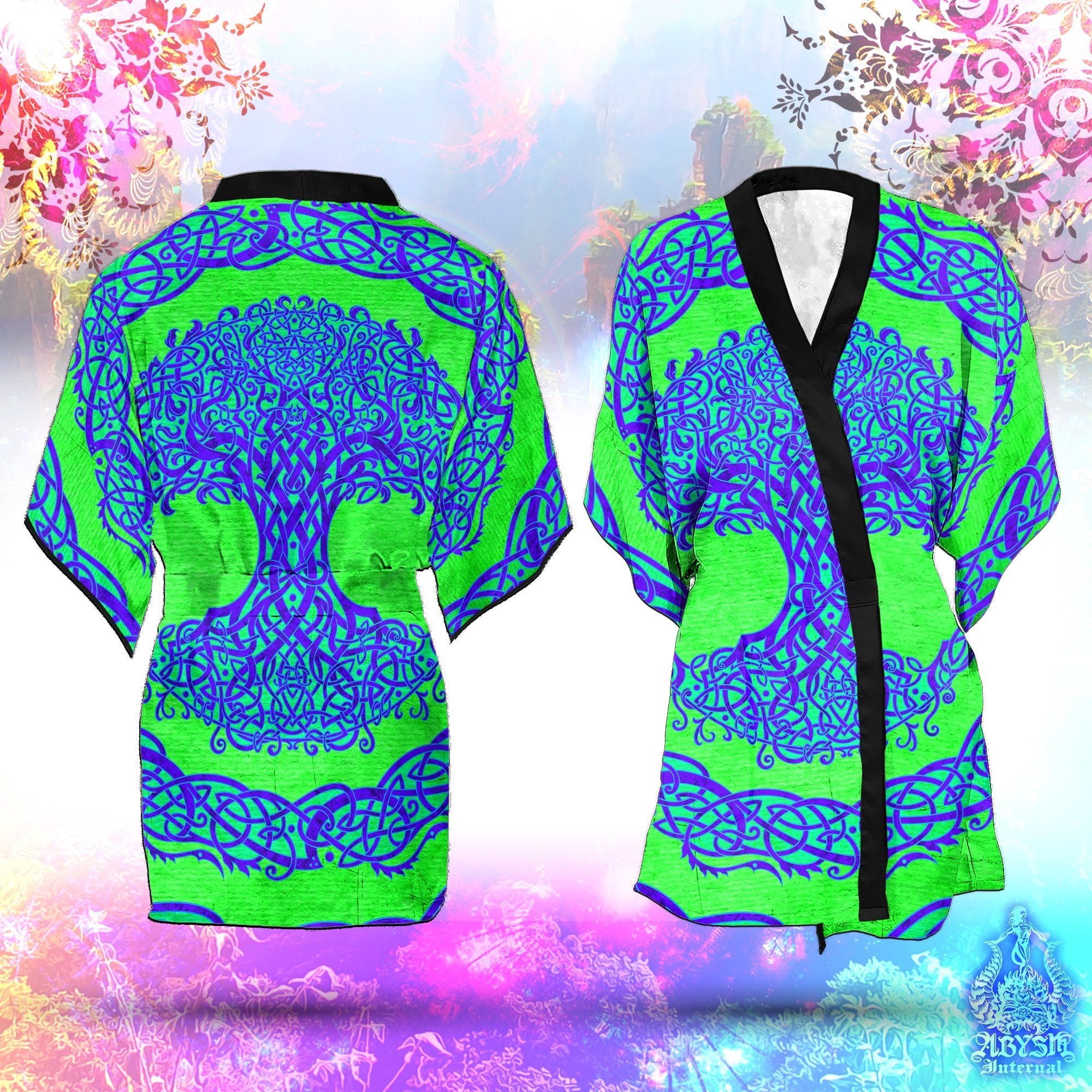 Tree of Life Cover Up, Beach Outfit, Celtic Party Kimono, Wicca Summer Festival Robe, Witchy Indie and Alternative Clothing, Unisex - Psy - Abysm Internal