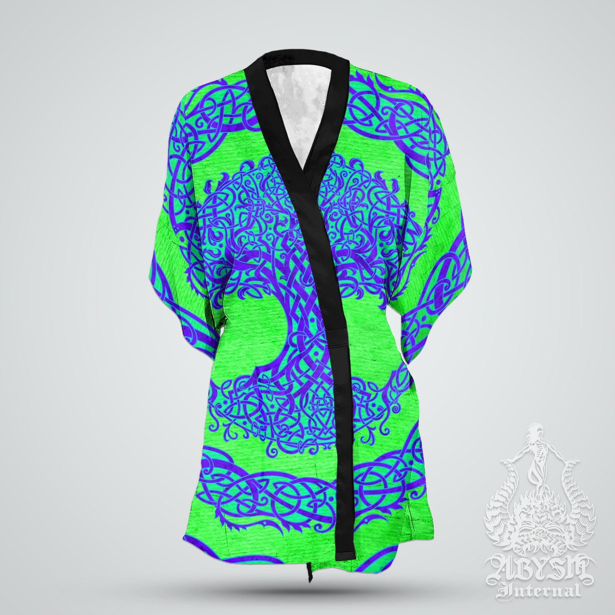 Tree of Life Cover Up, Beach Outfit, Celtic Party Kimono, Wicca Summer Festival Robe, Witchy Indie and Alternative Clothing, Unisex - Psy - Abysm Internal