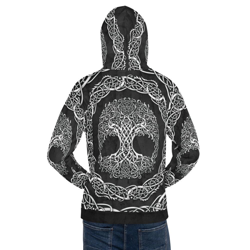 Tree of Life Hoodie, Boho Outfit, Indie Sweater, Celtic Witchy Streetwear, Alternative Clothing, Unisex - White Black - Abysm Internal