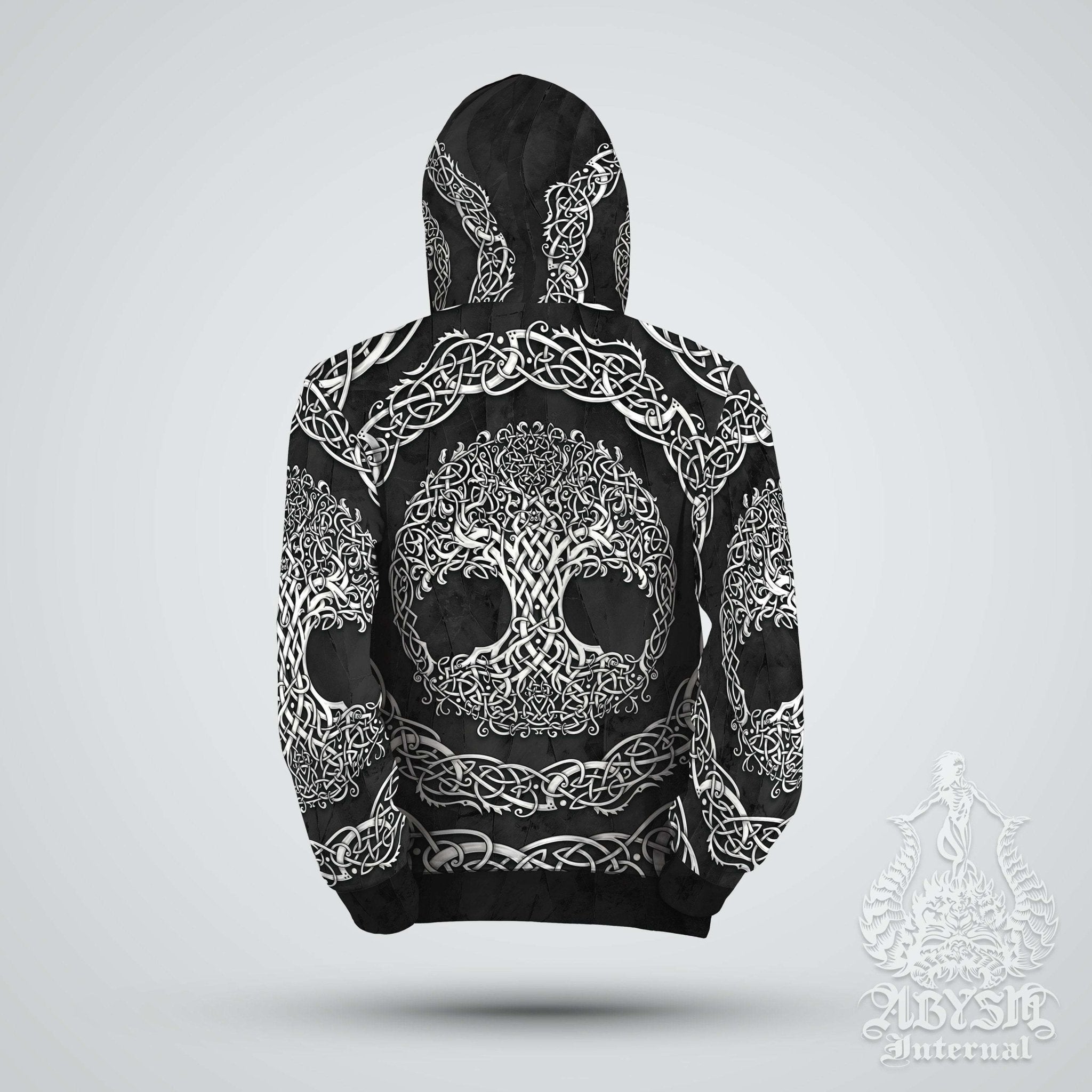 Tree of Life Hoodie, Boho Outfit, Indie Sweater, Celtic Witchy Streetwear, Alternative Clothing, Unisex - White Black - Abysm Internal