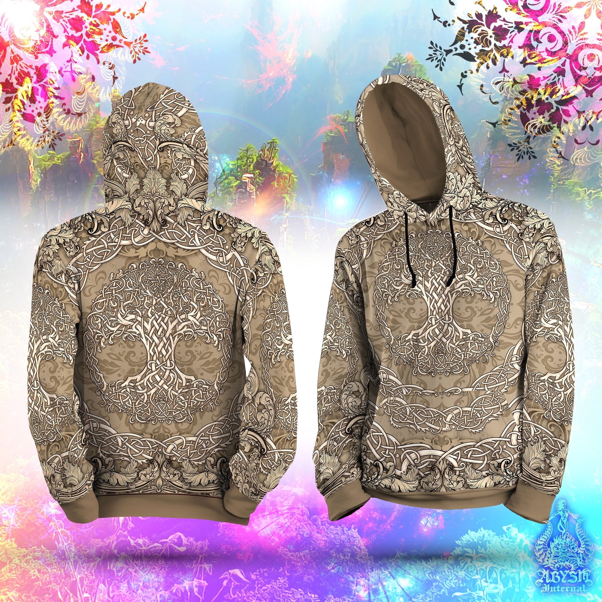 Tree of Life Hoodie, Boho Outfit, Indie Sweater, Witchy Streetwear, Alternative Clothing, Unisex - Celtic, Cream - Abysm Internal