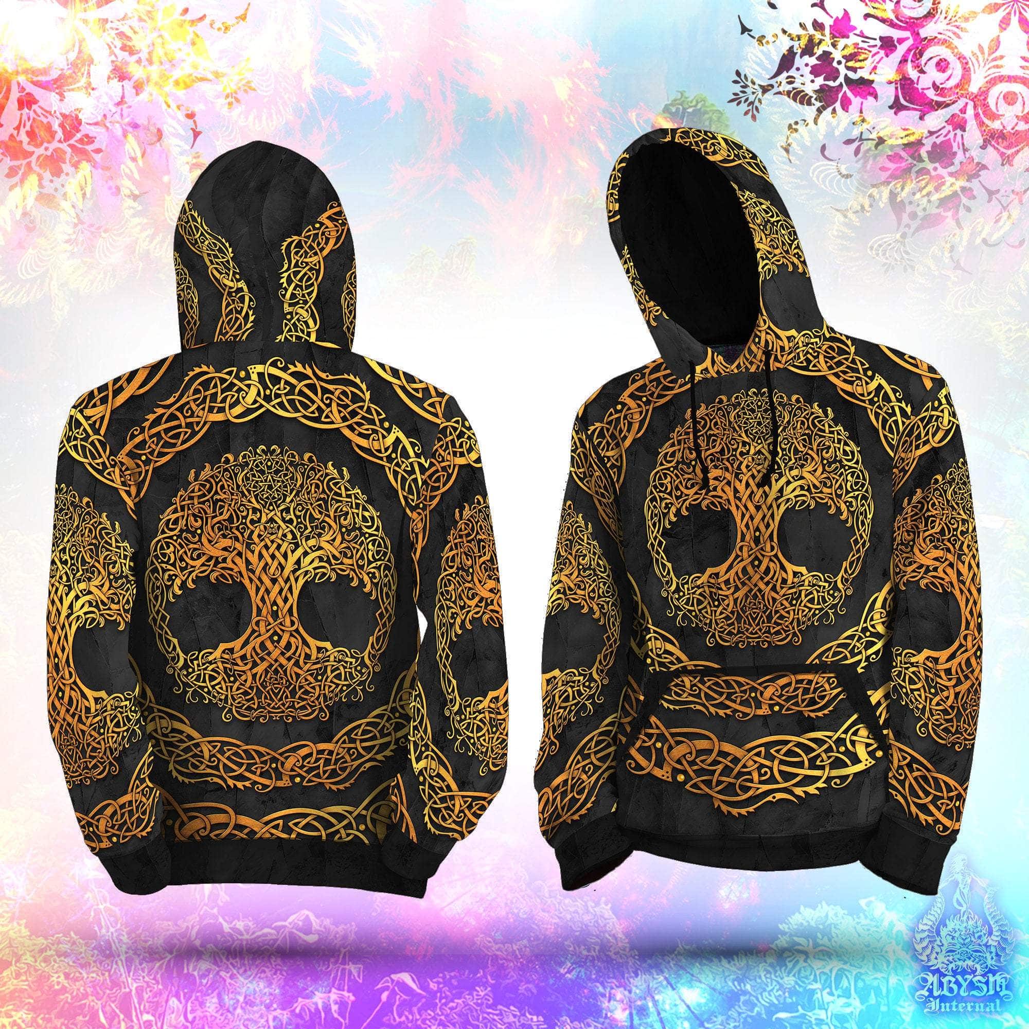 Tree of Life Hoodie, Boho Outfit, Indie Sweater, Witchy Streetwear, Alternative Clothing, Unisex - Celtic, Gold Black - Abysm Internal