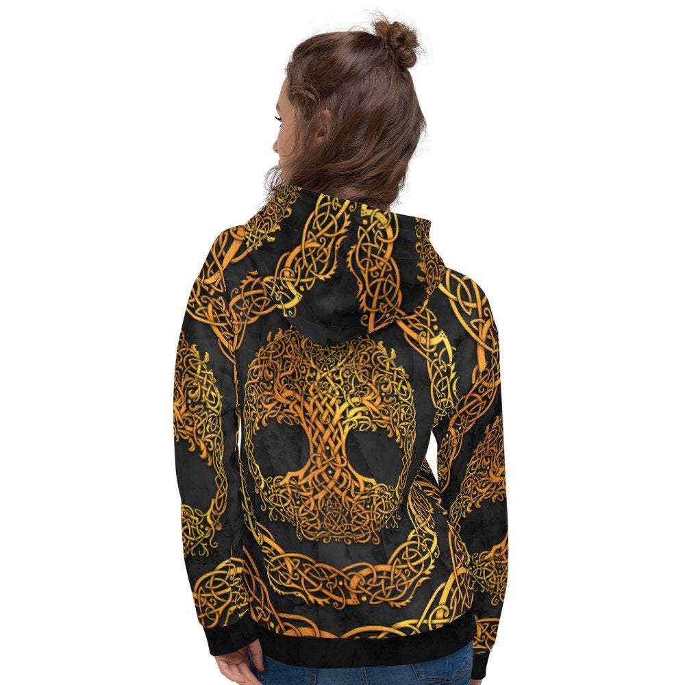 Tree of Life Hoodie, Boho Outfit, Indie Sweater, Witchy Streetwear, Alternative Clothing, Unisex - Celtic, Gold Black - Abysm Internal