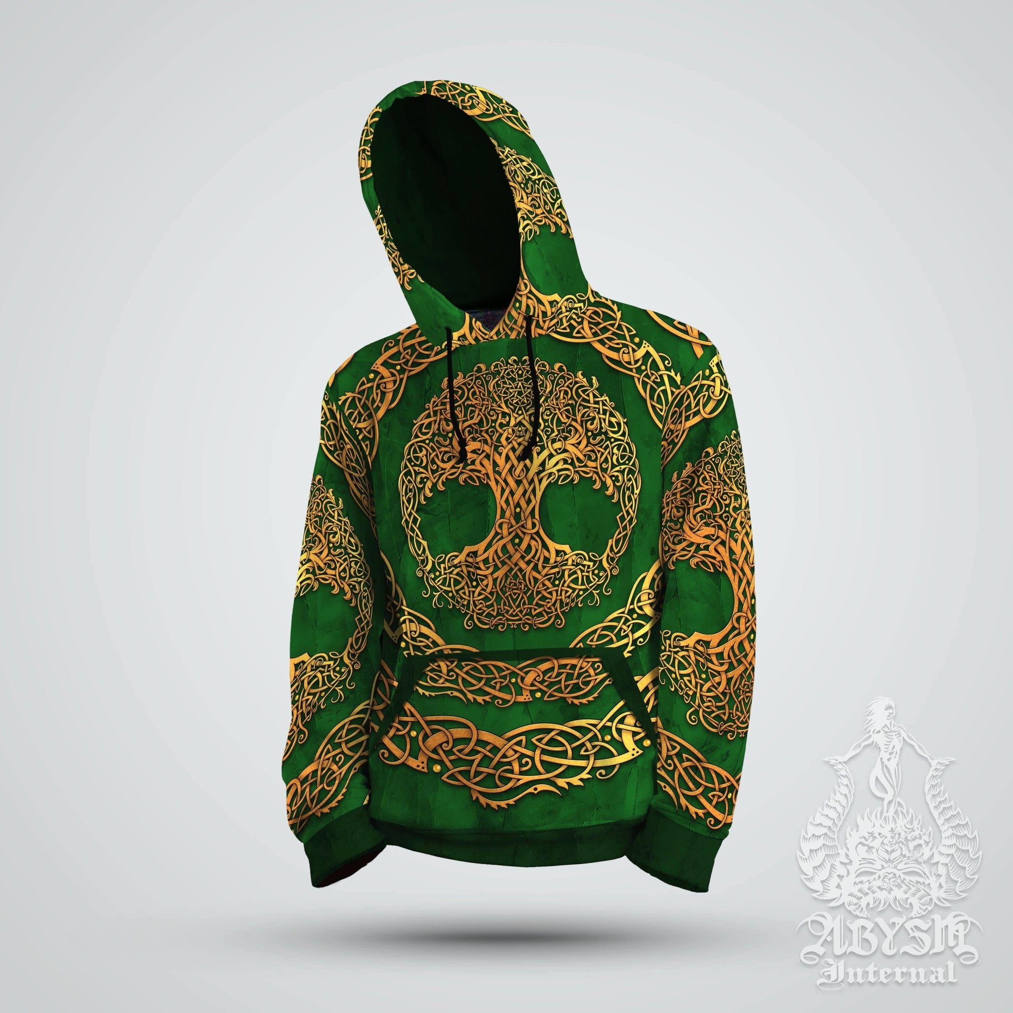 Tree of Life Hoodie, Boho Outfit, Indie Sweater, Witchy Streetwear, Alternative Clothing, Unisex - Celtic, Gold Green - Abysm Internal