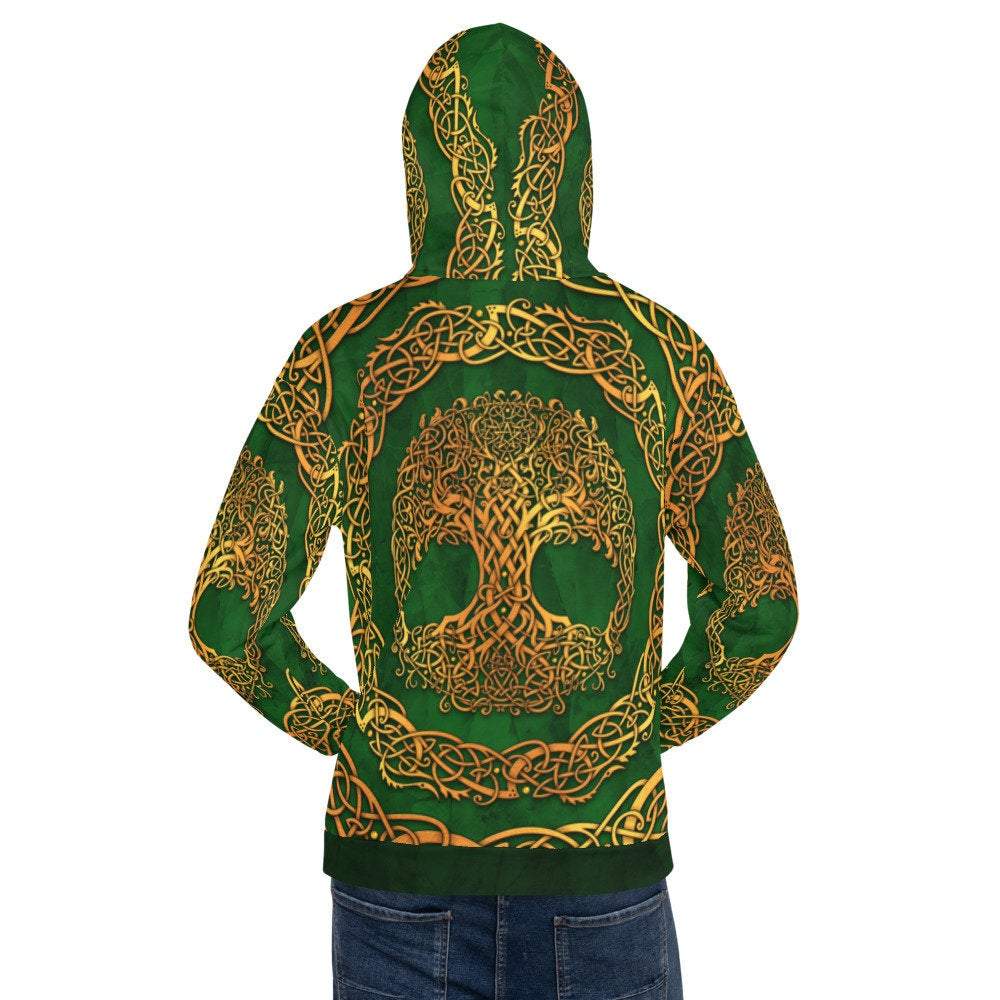 Tree of Life Hoodie, Boho Outfit, Indie Sweater, Witchy Streetwear, Alternative Clothing, Unisex - Celtic, Gold Green - Abysm Internal