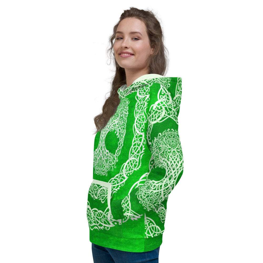 Tree of Life Hoodie, Boho Outfit, Indie Sweater, Witchy Streetwear, Alternative Clothing, Unisex - Celtic, Green - Abysm Internal