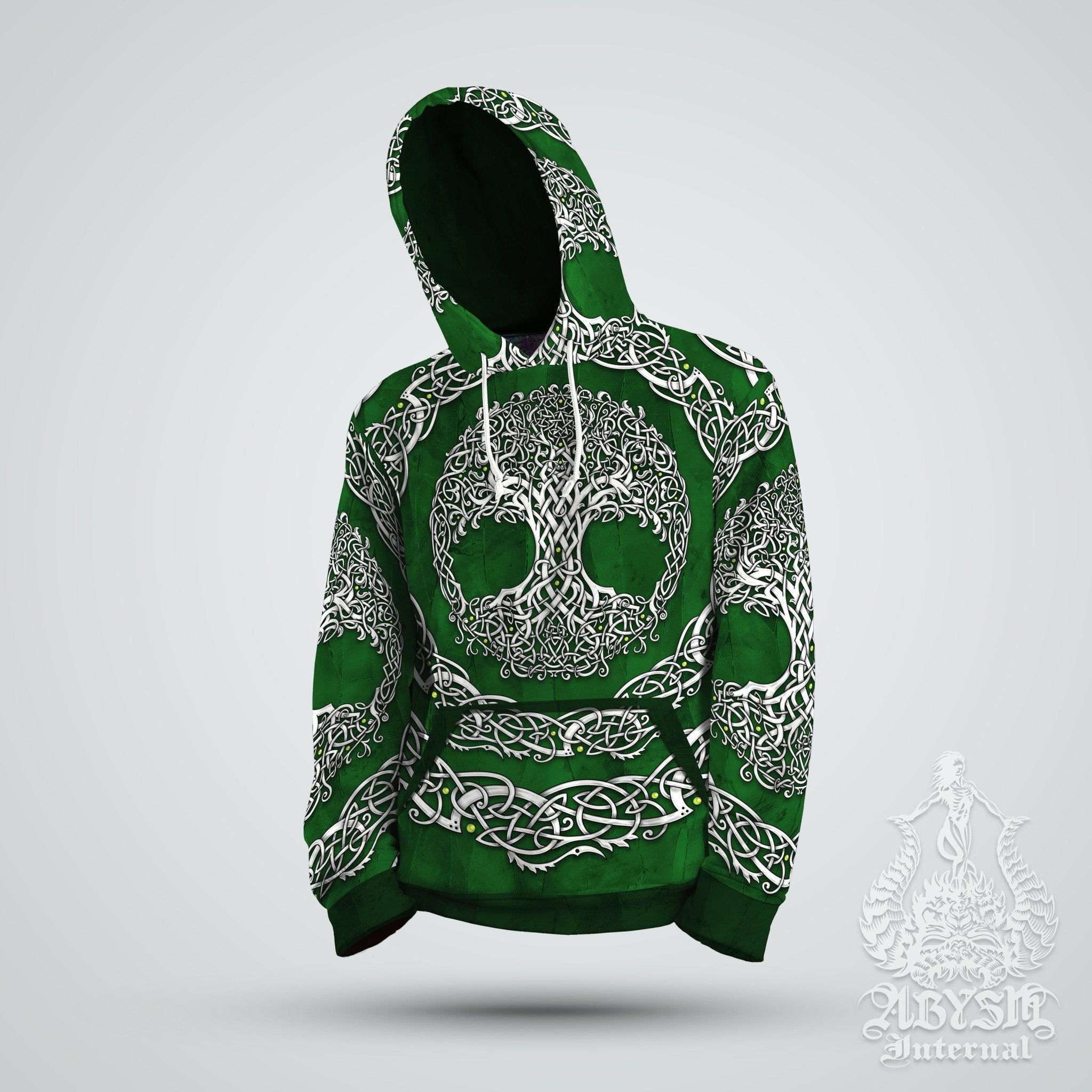 Tree of Life Hoodie, Boho Outfit, Indie Sweater, Witchy Streetwear, Alternative Clothing, Unisex - Celtic, White Green - Abysm Internal