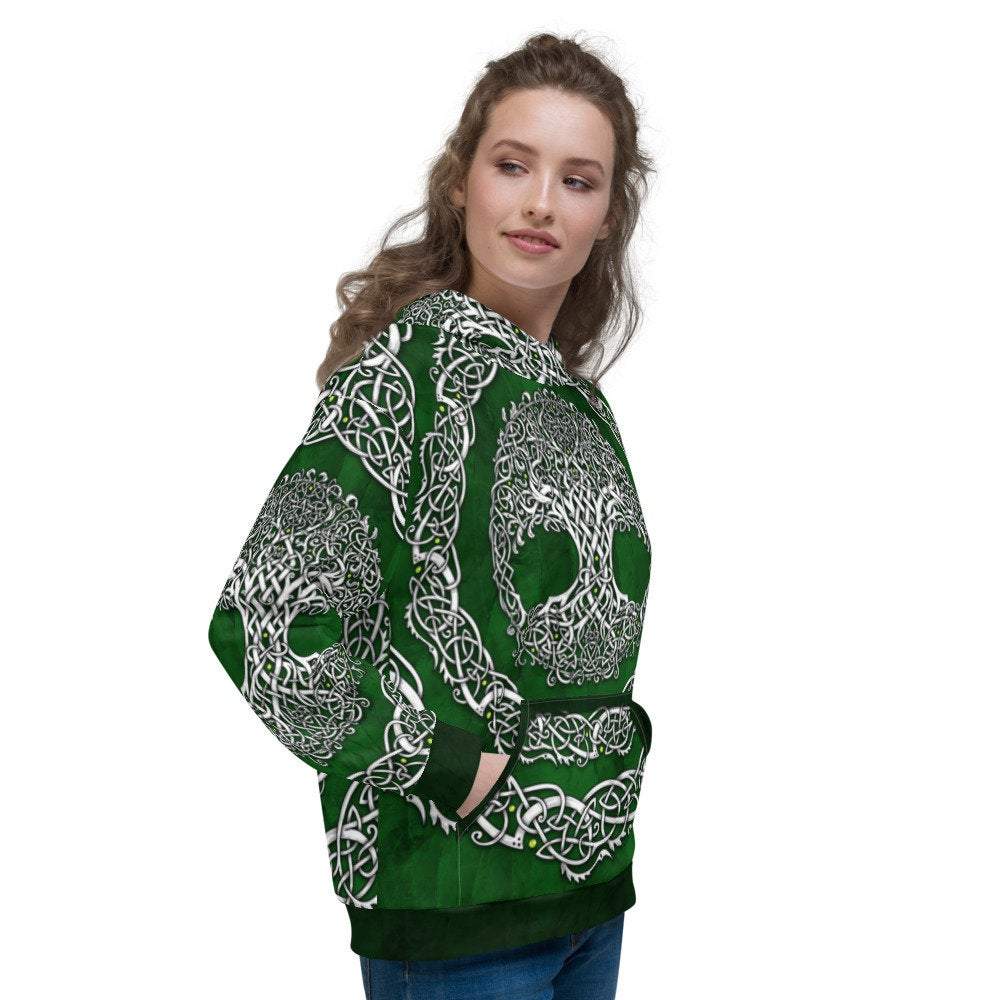 Tree of Life Hoodie, Boho Outfit, Indie Sweater, Witchy Streetwear, Alternative Clothing, Unisex - Celtic, White Green - Abysm Internal