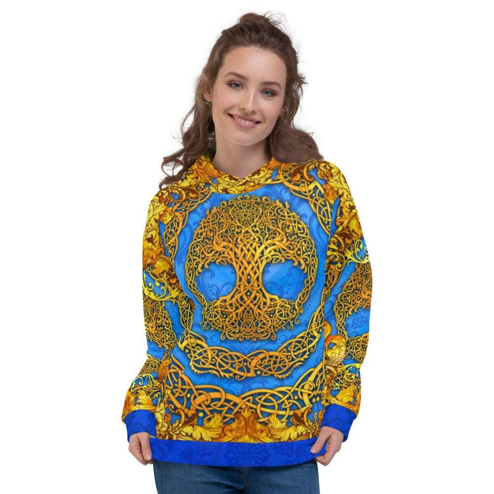 Tree of Life Hoodie, Boho Outfit, Indie Sweater, Witchy Streetwear, Alternative Clothing, Unisex - Cyan and Gold, Celtic - Abysm Internal