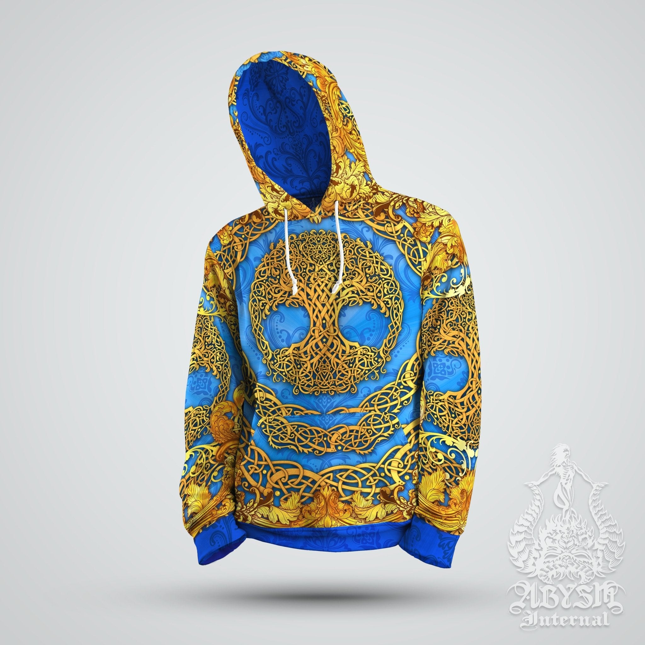 Tree of Life Hoodie, Boho Outfit, Indie Sweater, Witchy Streetwear, Alternative Clothing, Unisex - Cyan and Gold, Celtic - Abysm Internal