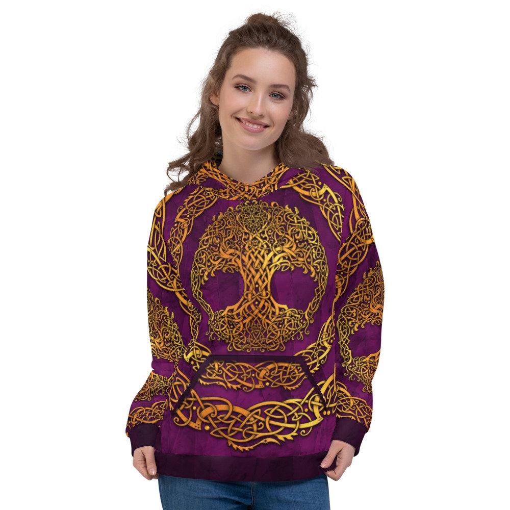 Tree of Life Hoodie, Boho Outfit, Indie Sweater, Witchy Streetwear, Alternative Clothing, Unisex - Gold Purple, Celtic - Abysm Internal