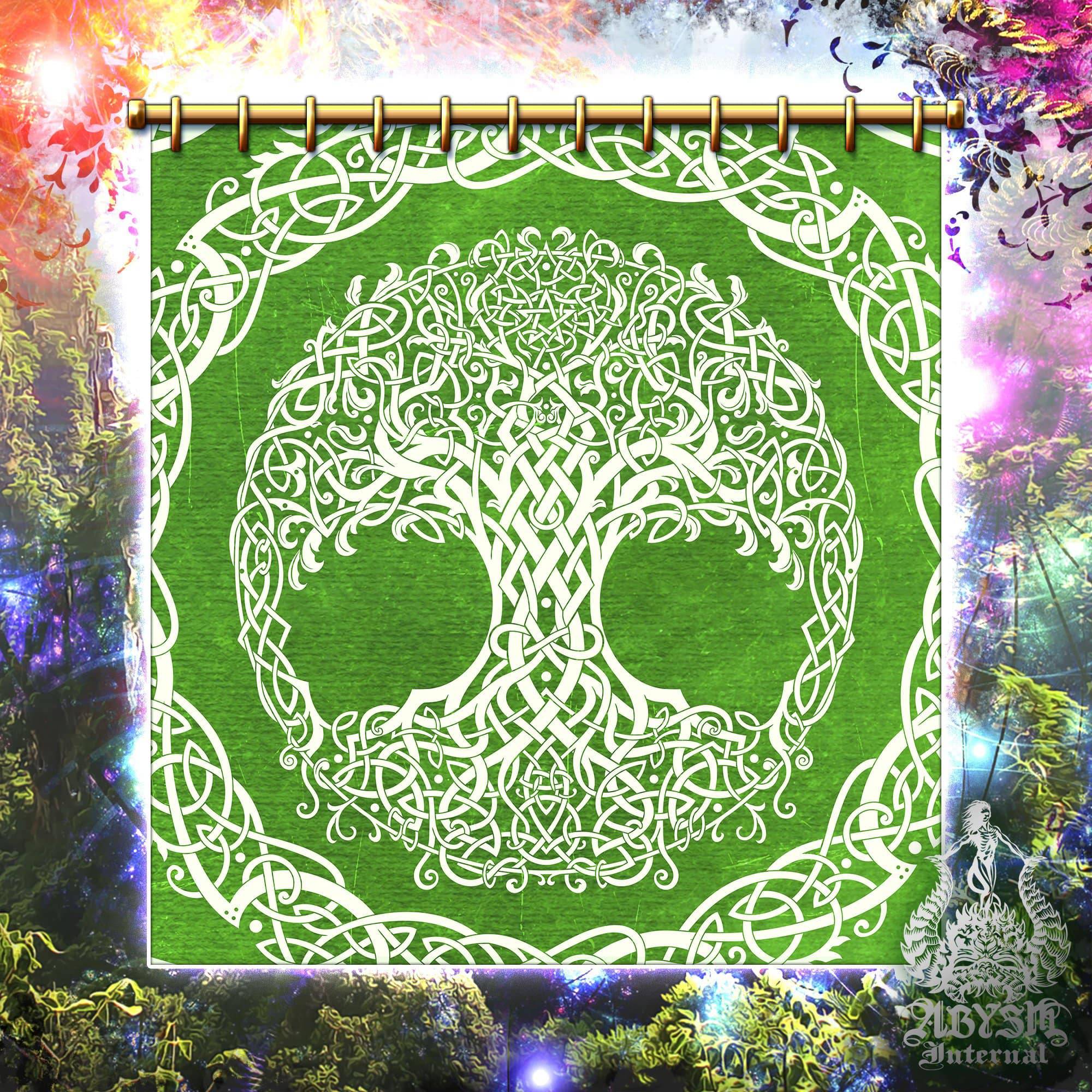 Tree of Life Shower Curtain, Boho and Pagan Bathroom Decor, Celtic Knot, Eclectic and Funky Home - Green - Abysm Internal