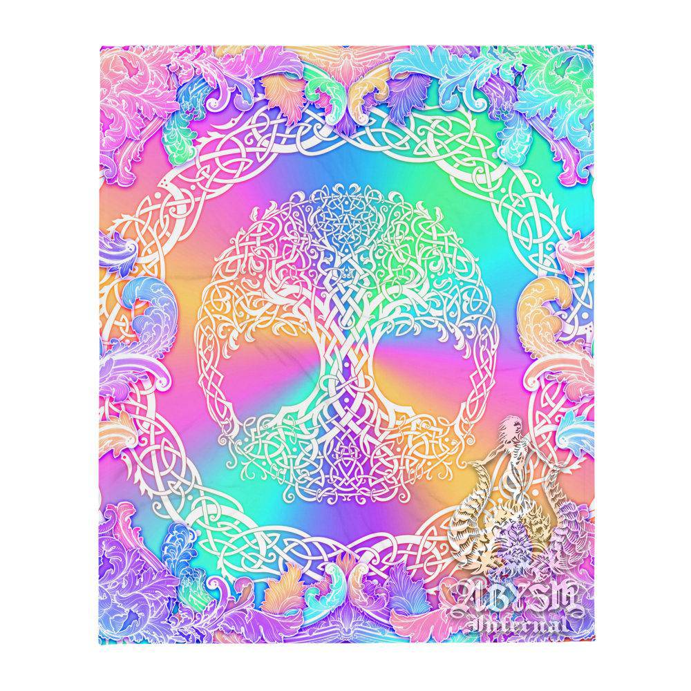 Tree of Life Tapestry, Celtic Wall Hanging, Pagan and Boho Home Decor, Art Print, Eclectic and Funky - Aesthetic, Holographic Pastel - Abysm Internal