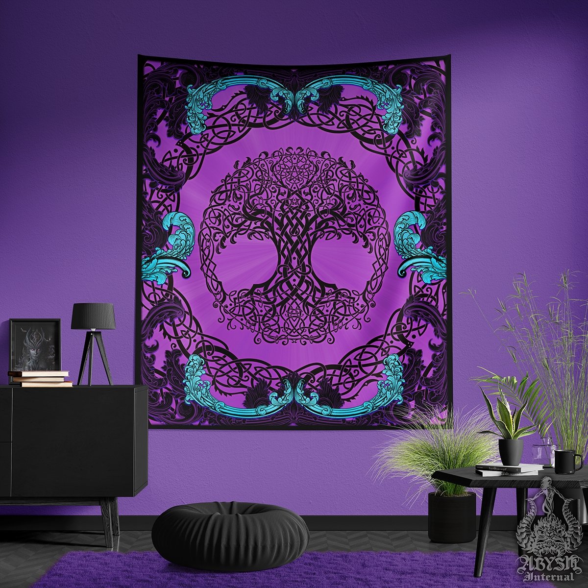 Tree of Life Tapestry, Celtic Wall Hanging, Pagan and Witchy Home Decor, Art Print, Eclectic and Funky - Pastel Goth, Purple - Abysm Internal