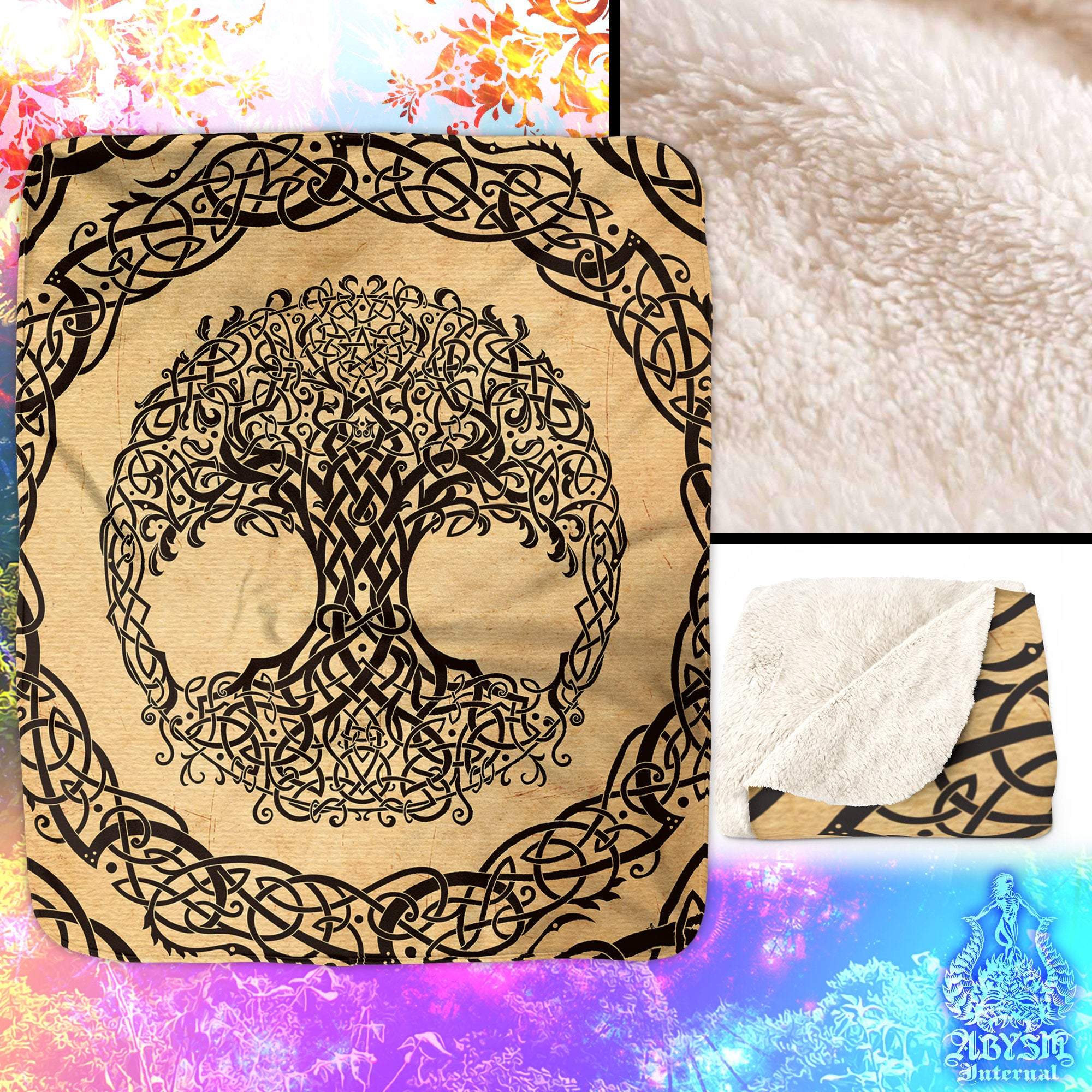Tree of Life Throw Fleece Blanket, Pagan Decor, Celtic Knot, Witch Room, Wicca - Paper - Abysm Internal