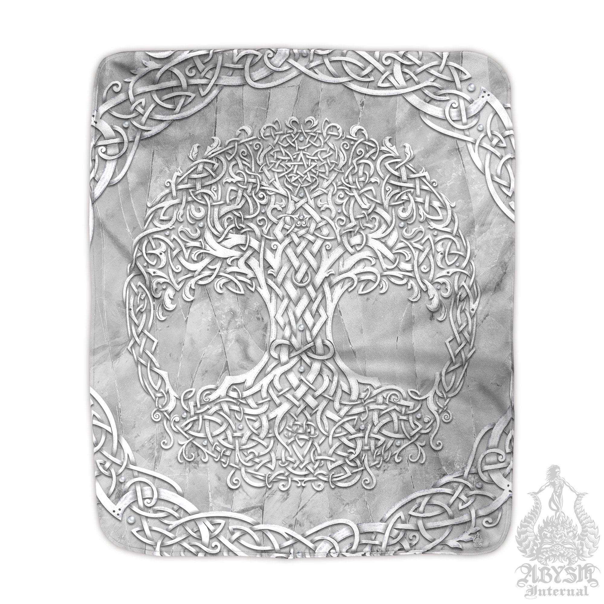 Tree of Life Throw Fleece Blanket, Pagan Decor, Celtic Knot, Witch Room, Wiccan - Stone - Abysm Internal
