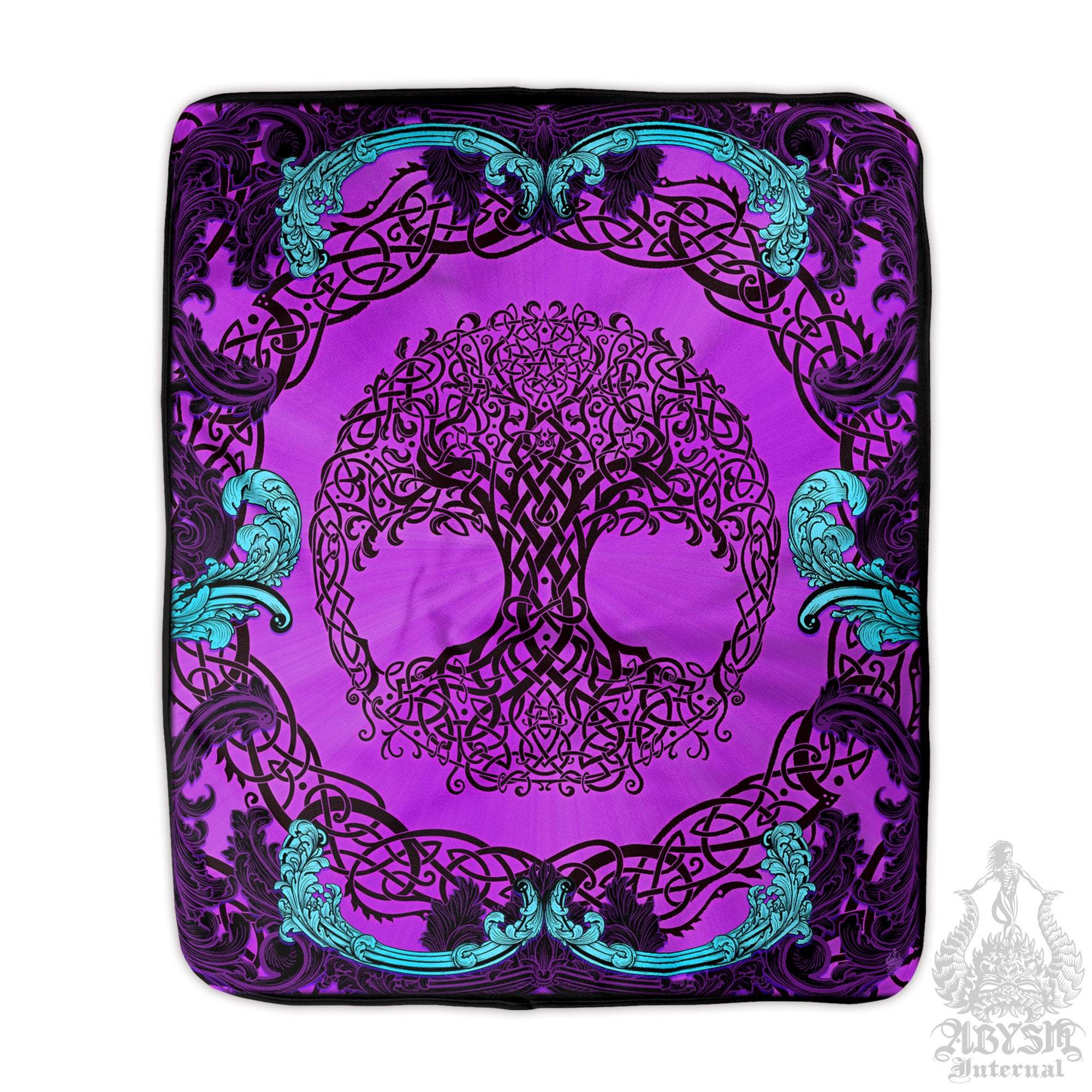 Tree of Life Throw Fleece Blanket, Pagan Decor, Celtic Knot, Witch Room, Witchy, Alternative Art Gift - Pastel Goth - Abysm Internal
