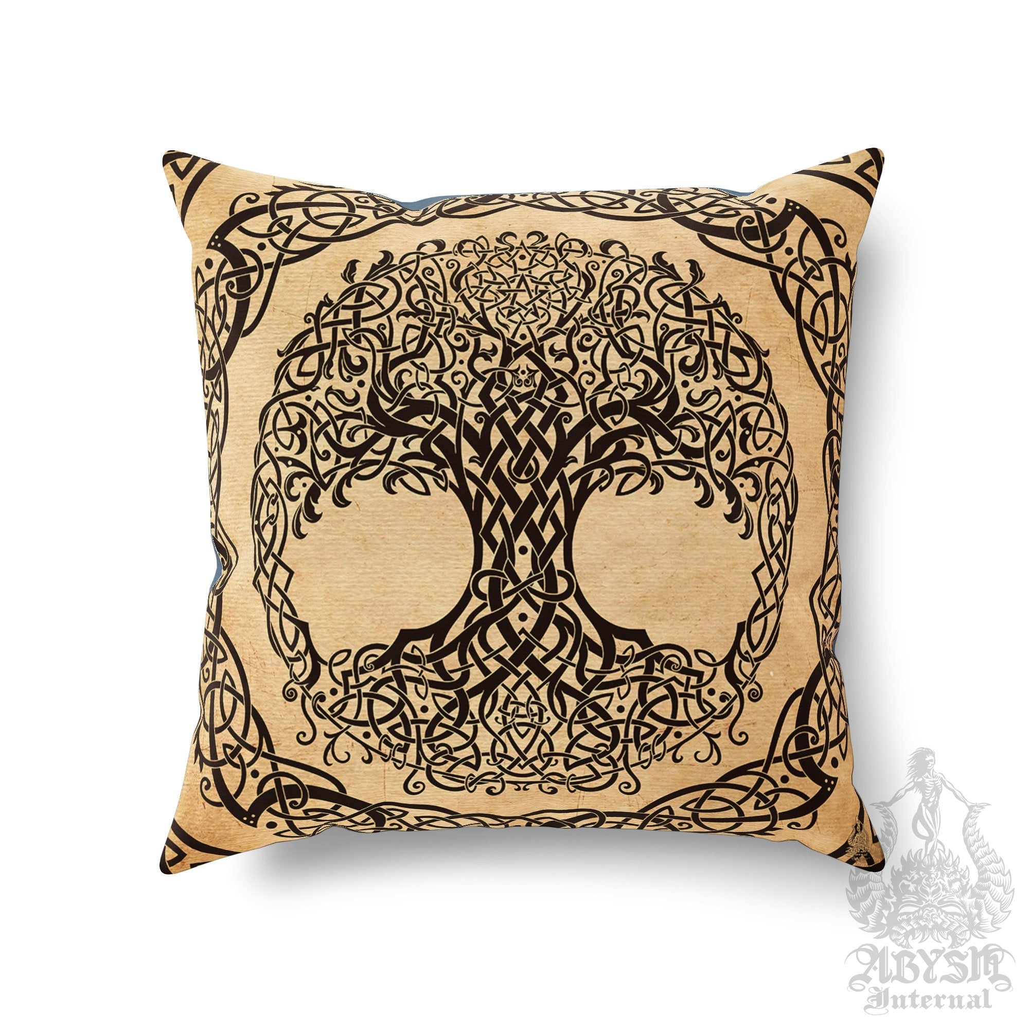 Tree of Life Throw Pillow, Decorative Accent Cushion, Wicca, Pagan Decor, Witchy Art, Celtic Knot, Funky and Eclectic Home - Paper - Abysm Internal