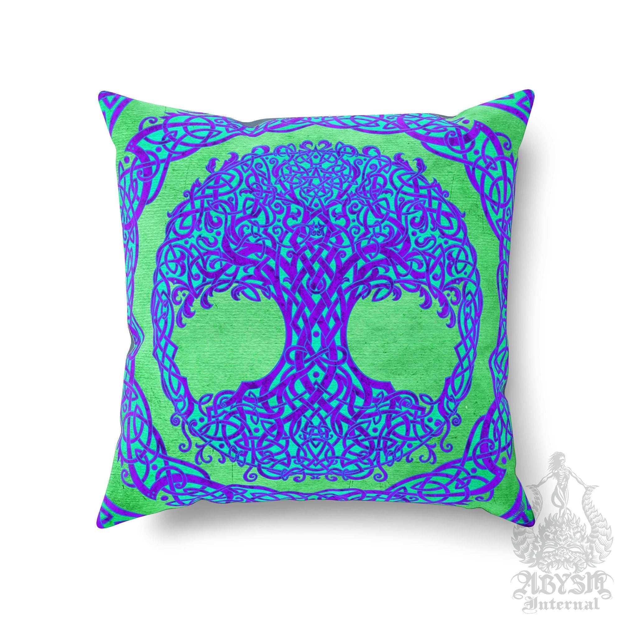 Tree of Life Throw Pillow, Decorative Accent Cushion, Wicca, Pagan Room Decor, Witchy Art, Celtic Knot, Funky and Eclectic Home - Psy - Abysm Internal