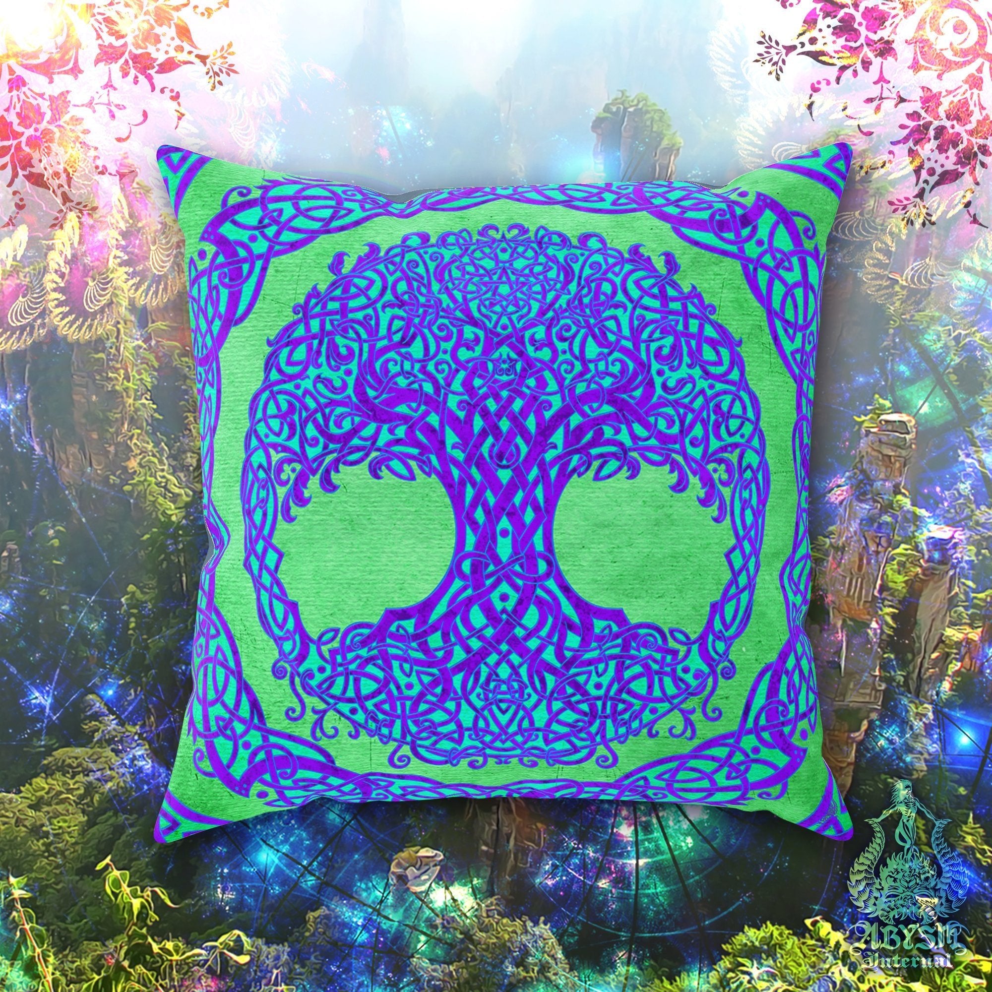 Tree of Life Throw Pillow, Decorative Accent Cushion, Wicca, Pagan Room Decor, Witchy Art, Celtic Knot, Funky and Eclectic Home - Psy - Abysm Internal