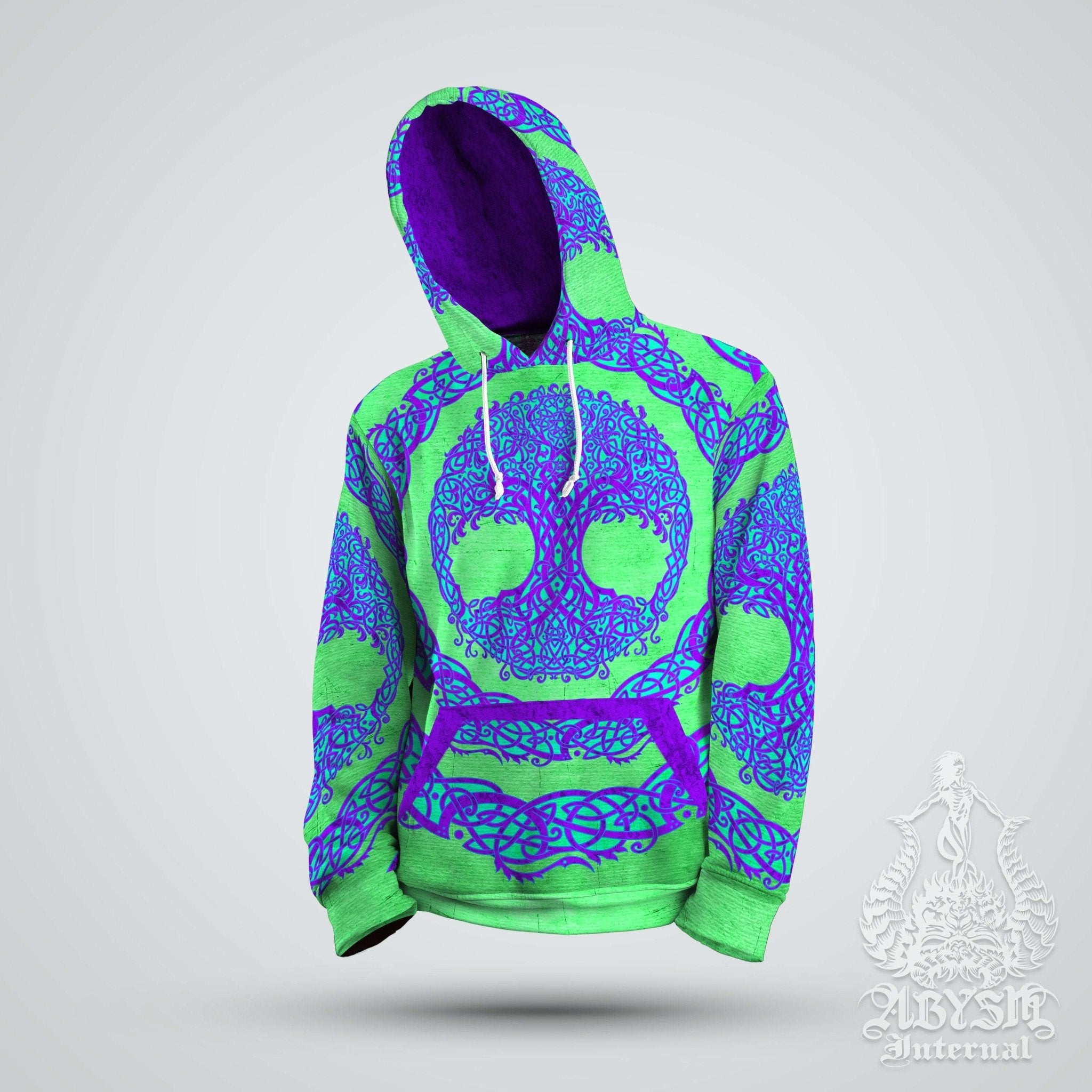 Trippy Hoodie, Rave Outfit, Psychedelic Festival Sweater, Witchy Streetwear, Alternative Clothing, Unisex - Psy, Celtic Tree of Life - Abysm Internal