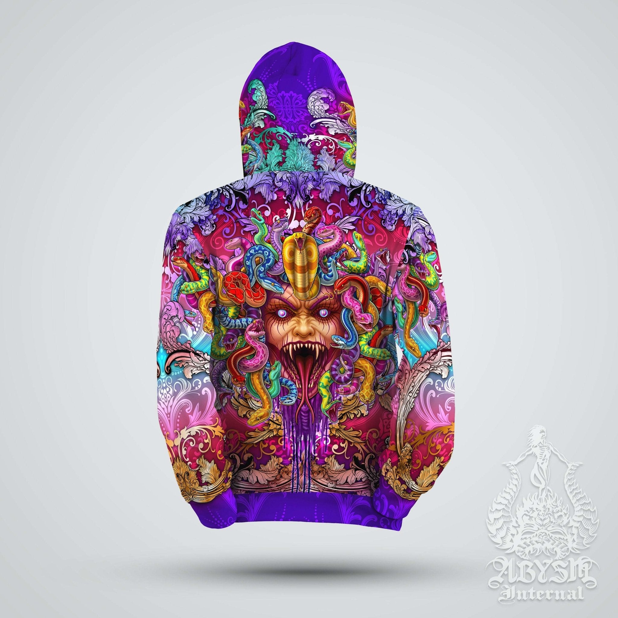 Trippy Hoodie, Rave Outfit, Psychedelic Streetwear, Psy Festival Sweater, Alternative Clothing, Unisex - Enraged Medusa - Abysm Internal