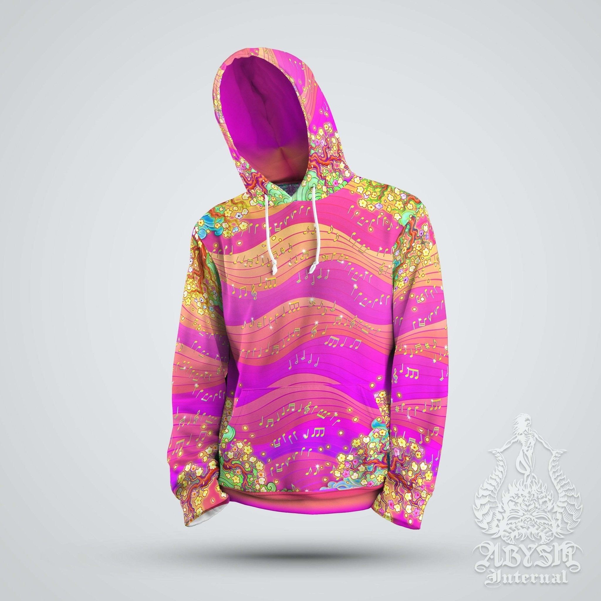 Trippy Hoodie, Women's Rave Outfit, Psychedelic Streetwear, Psy Music Festival Sweater, Alternative Clothing, Unisex - Kidcore, Dragon, Treble Clef - Abysm Internal