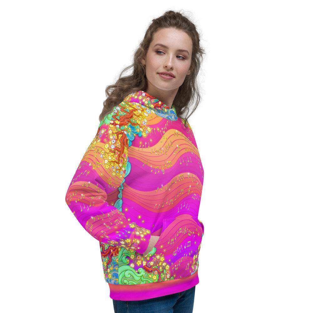 Trippy Hoodie, Women's Rave Outfit, Psychedelic Streetwear, Psy Music Festival Sweater, Alternative Clothing, Unisex - Kidcore, Dragon, Treble Clef - Abysm Internal