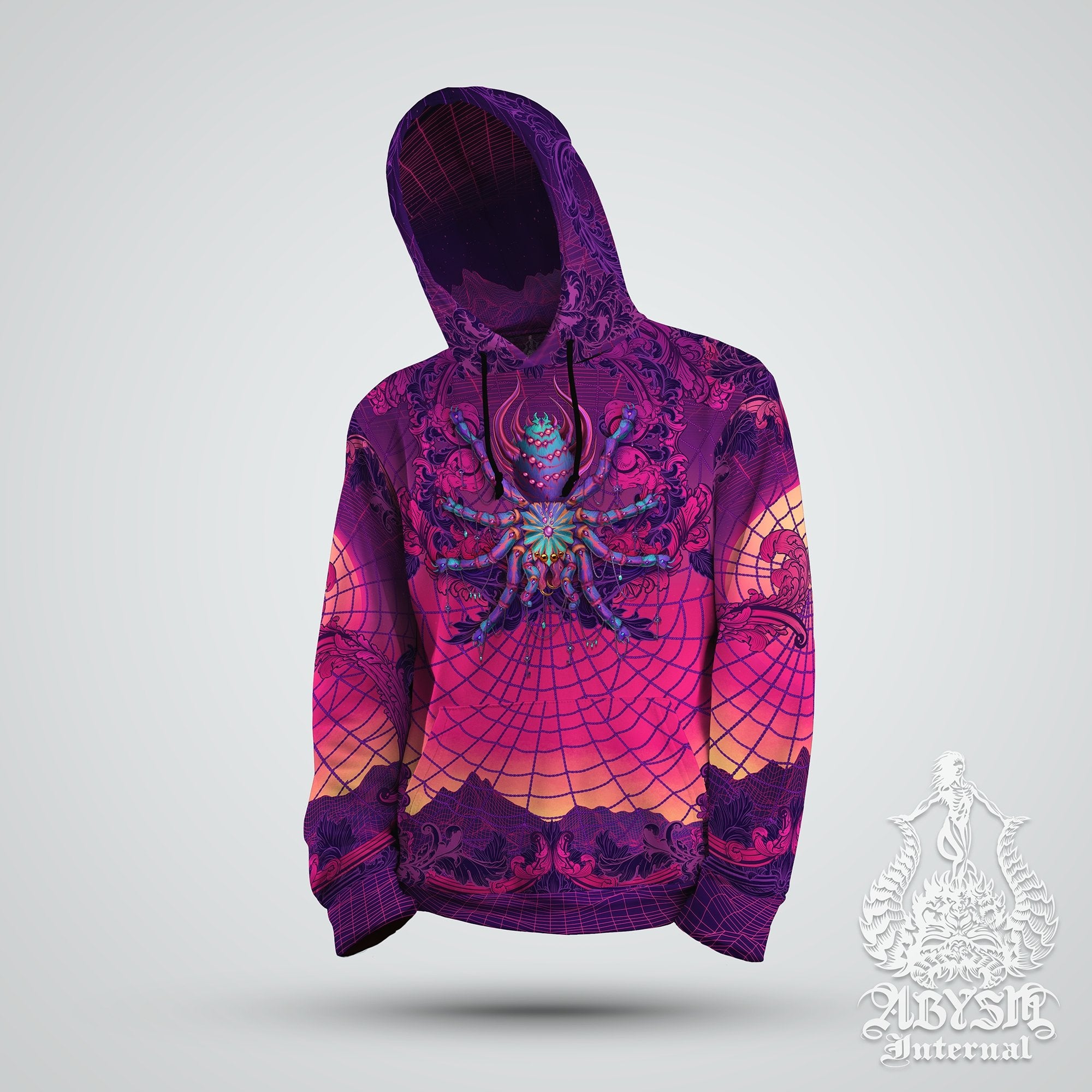Vaporwave Hoodie, Retrowave Outfit, Trippy Streetwear, Synthwave Festival, 80s Psychedelic Alternative Clothing, Unisex - Spider - Abysm Internal