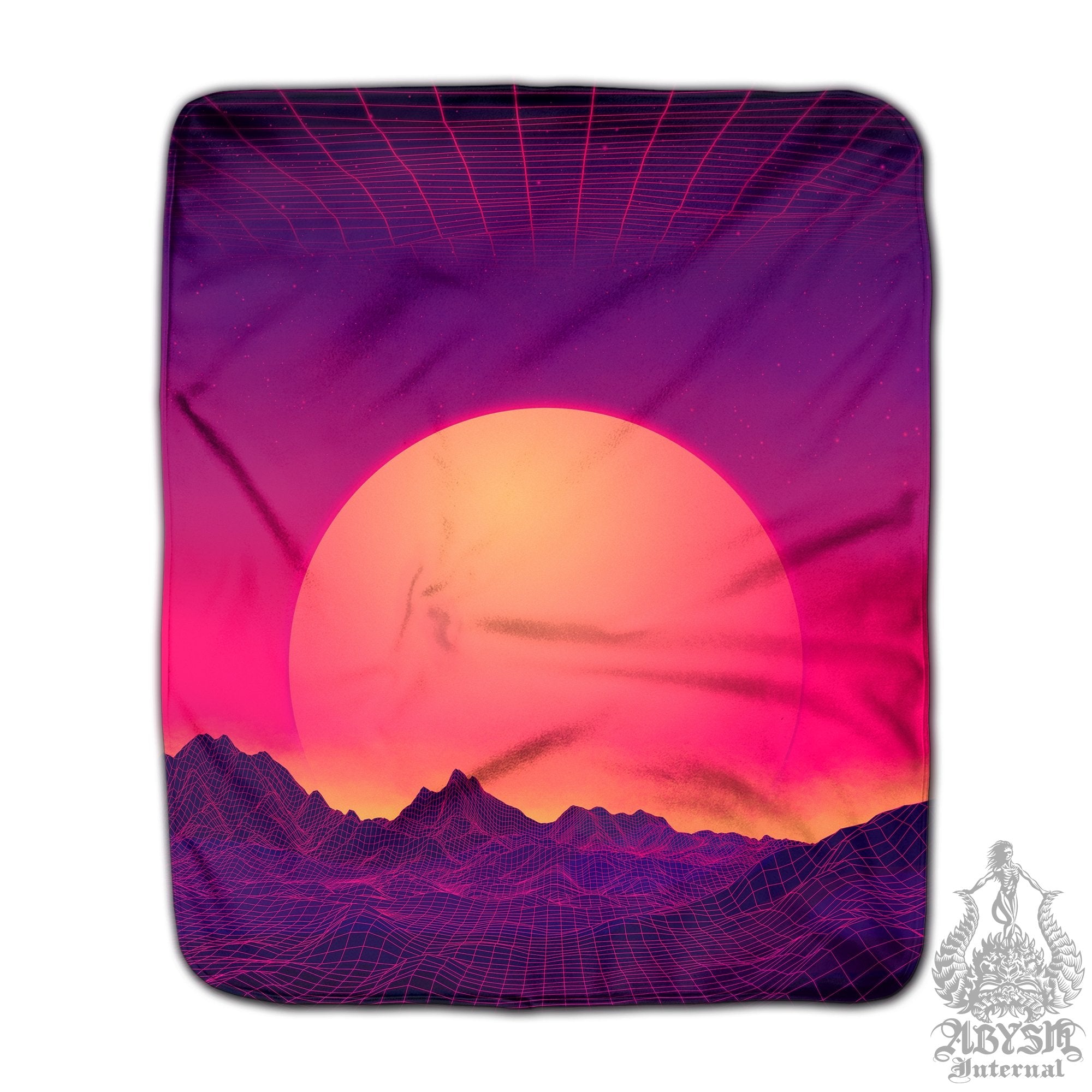 Vaporwave Throw Fleece Blanket, Retrowave Art, Psychedelic Home Decor, 80s Synthwave, Eclectic and Funky Gift for Kids - Sunset - Abysm Internal