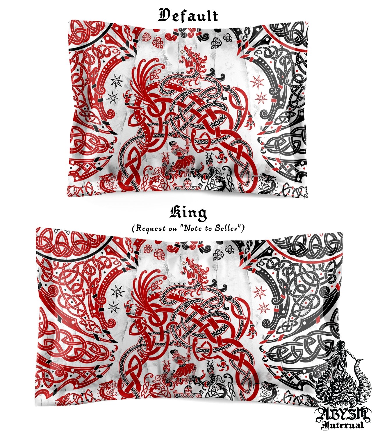 Viking Bedding Set, Comforter and Duvet, Norse Bed Cover and Bedroom Decor, Nordic Art, Sigurd kills Dragon Fafnir, King, Queen and Twin Size - Bloody White Goth - Abysm Internal