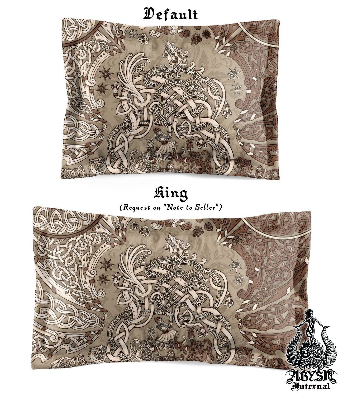 Viking Bedding Set, Comforter and Duvet, Norse Bed Cover and Bedroom Decor, Nordic Art, Sigurd kills Dragon Fafnir, King, Queen and Twin Size - Cream - Abysm Internal
