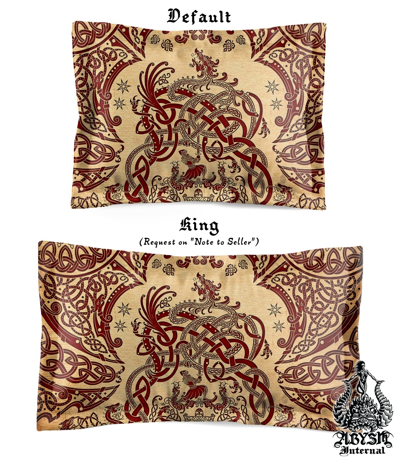 Viking Bedding Set, Comforter and Duvet, Norse Bed Cover and Bedroom Decor, Nordic Art, Sigurd kills Dragon Fafnir, King, Queen and Twin Size - Paper - Abysm Internal