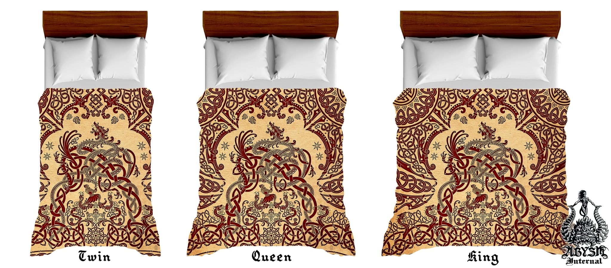Viking Bedding Set, Comforter and Duvet, Norse Bed Cover and Bedroom Decor, Nordic Art, Sigurd kills Dragon Fafnir, King, Queen and Twin Size - Paper - Abysm Internal