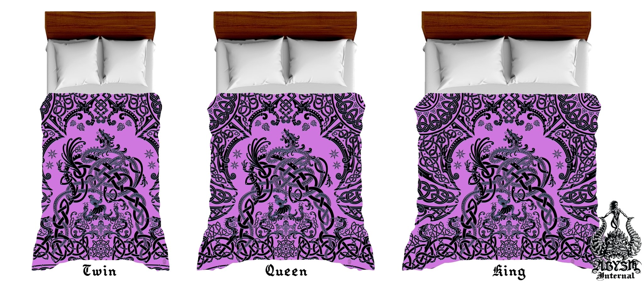 Viking Bedding Set, Comforter and Duvet, Norse Bed Cover and Bedroom Decor, Nordic Art, Sigurd kills Dragon Fafnir, King, Queen and Twin Size - Pastel Goth - Abysm Internal