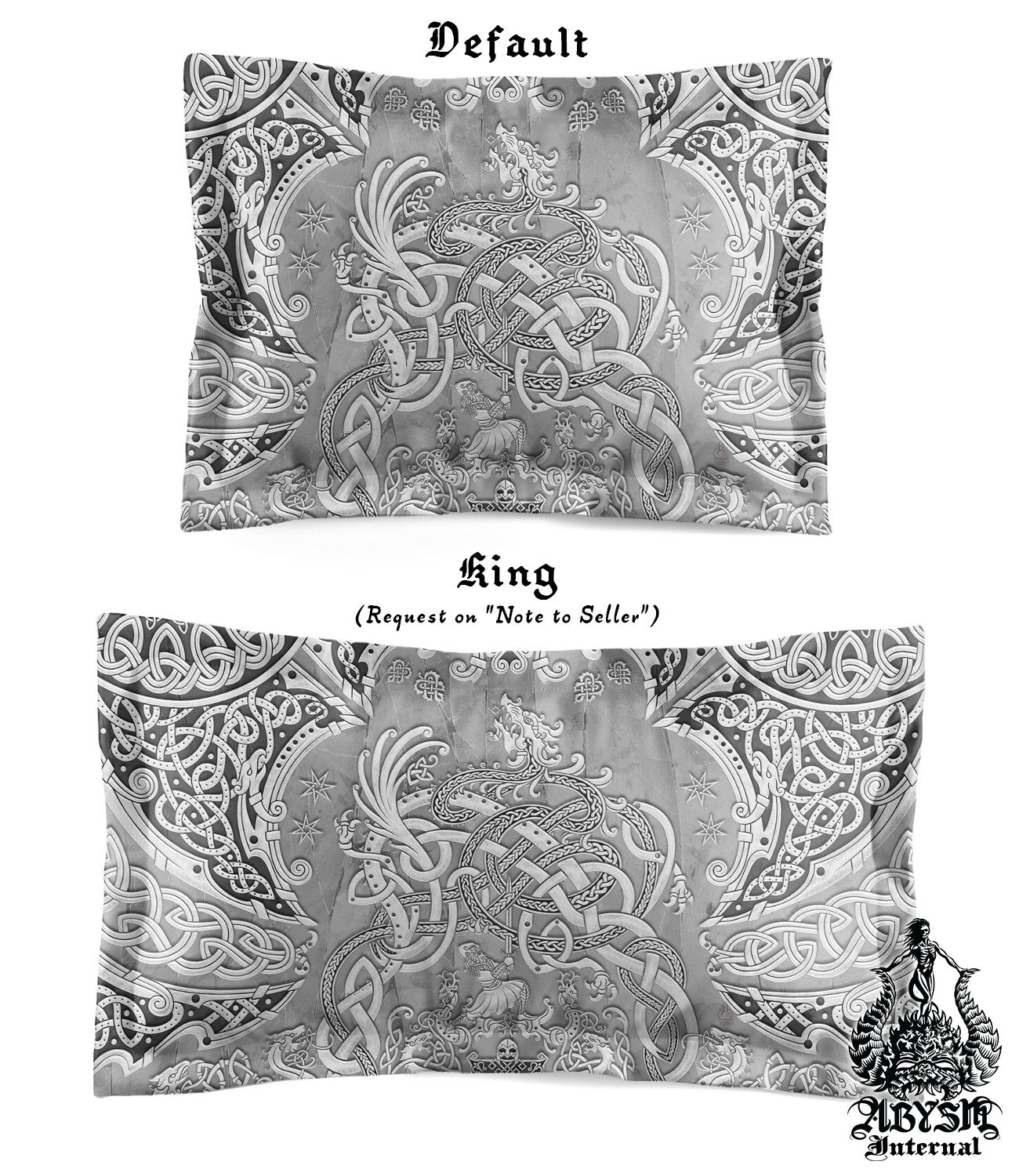 Viking Bedding Set, Comforter and Duvet, Norse Bed Cover and Bedroom Decor, Nordic Art, Sigurd kills Dragon Fafnir, King, Queen and Twin Size - Stone White - Abysm Internal